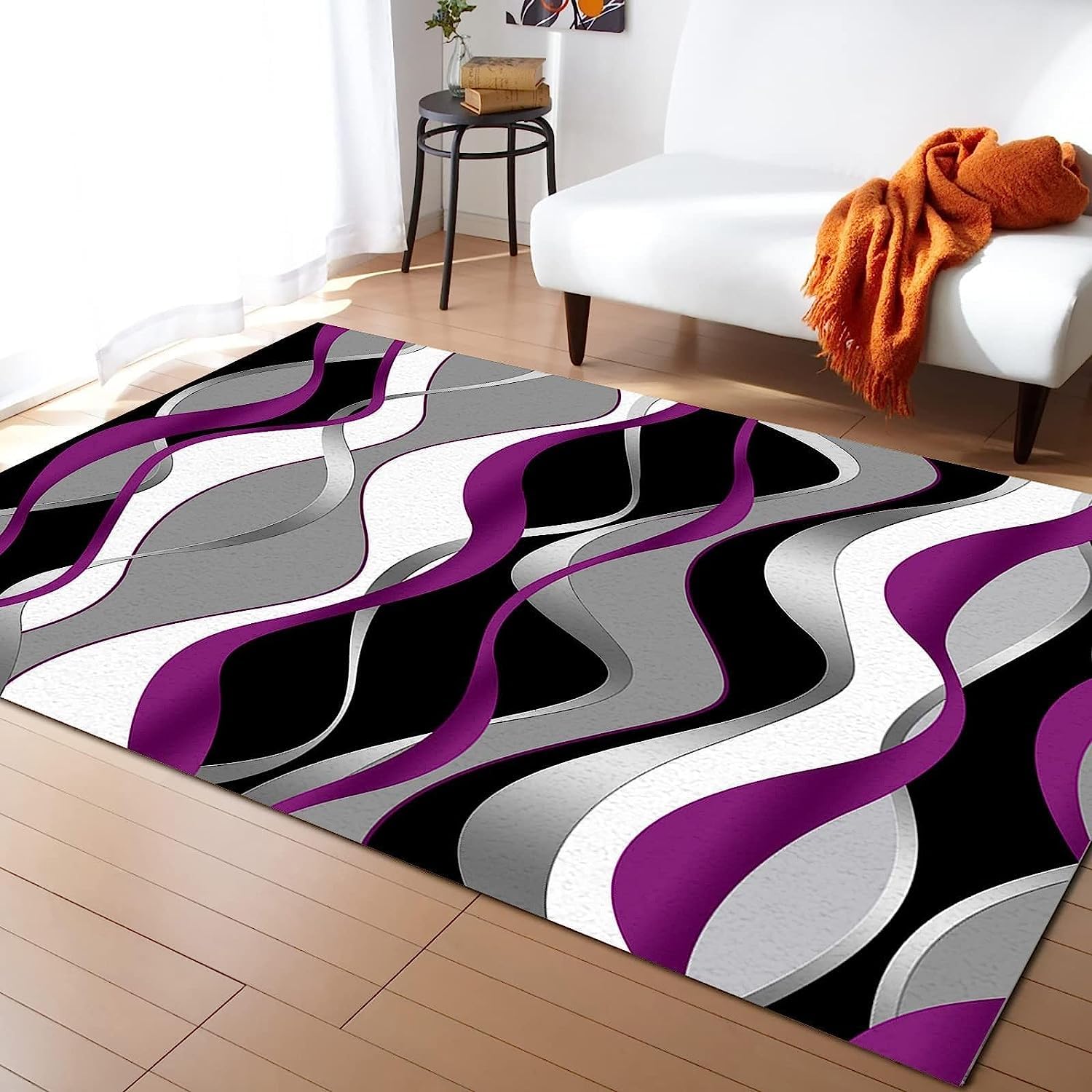 Strisce Ondulate Grigie Nere Viola Morbido Tappeto Per La Cameretta Dei Bambini Con Stampa 3D 47,2 X 62,9 Pollici - Tappeto Antiscivolo A Pelo Corto - Lavabile - Antimacchia, Non Perde Peluc -7N4E-W1J