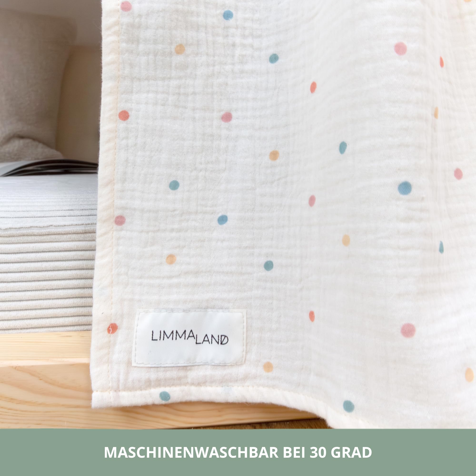 Vorhangset für IKEA KURA Bett - Pünktchen, Leiterseite | Vorhangstange aus massivem Kiefernholz + 2 Vorhänge aus 100% Baumwolle · macht das Bett zur Kuschelhöhle