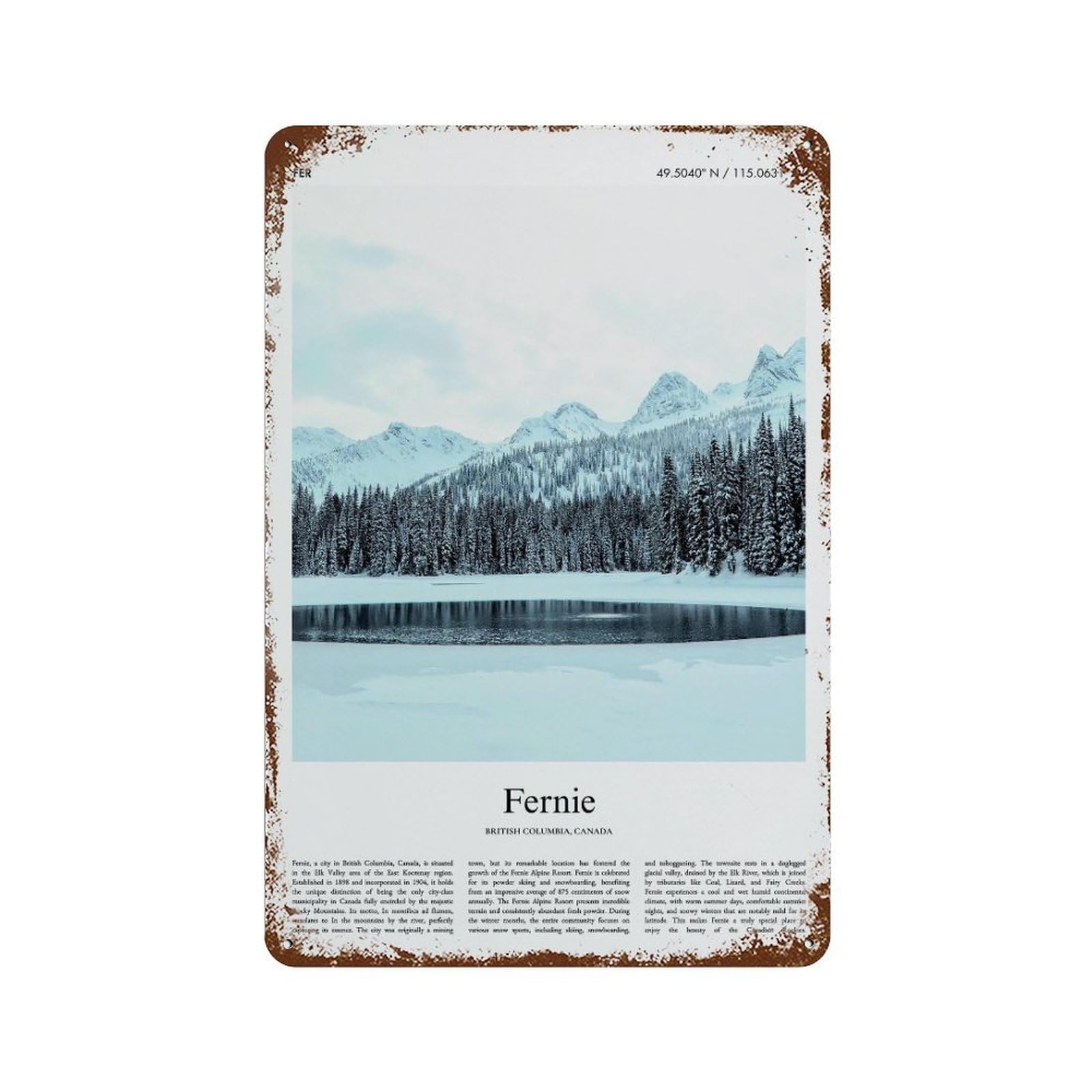 xiaoxiaoshen Fernie British Columbia, Canada City Scenery Wall Decor Art Metal Tin Poster Modern Home Decor Art Home Bar Shop Decorations Vintage Sign 30x20cm