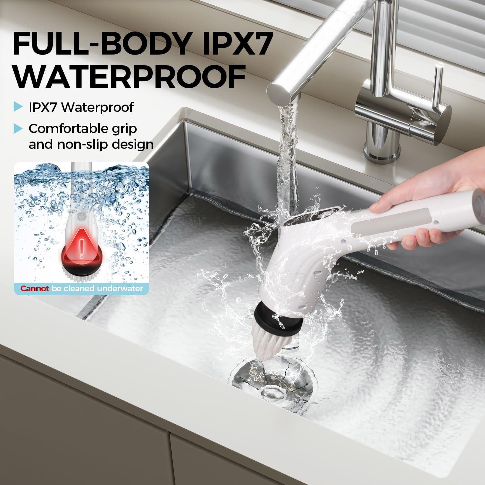 Strumento 8 allegati 2 modalità di velocità estensibile IPX7 per piastrelle domestiche Scrubber bagno cordless per e vasche da bagno