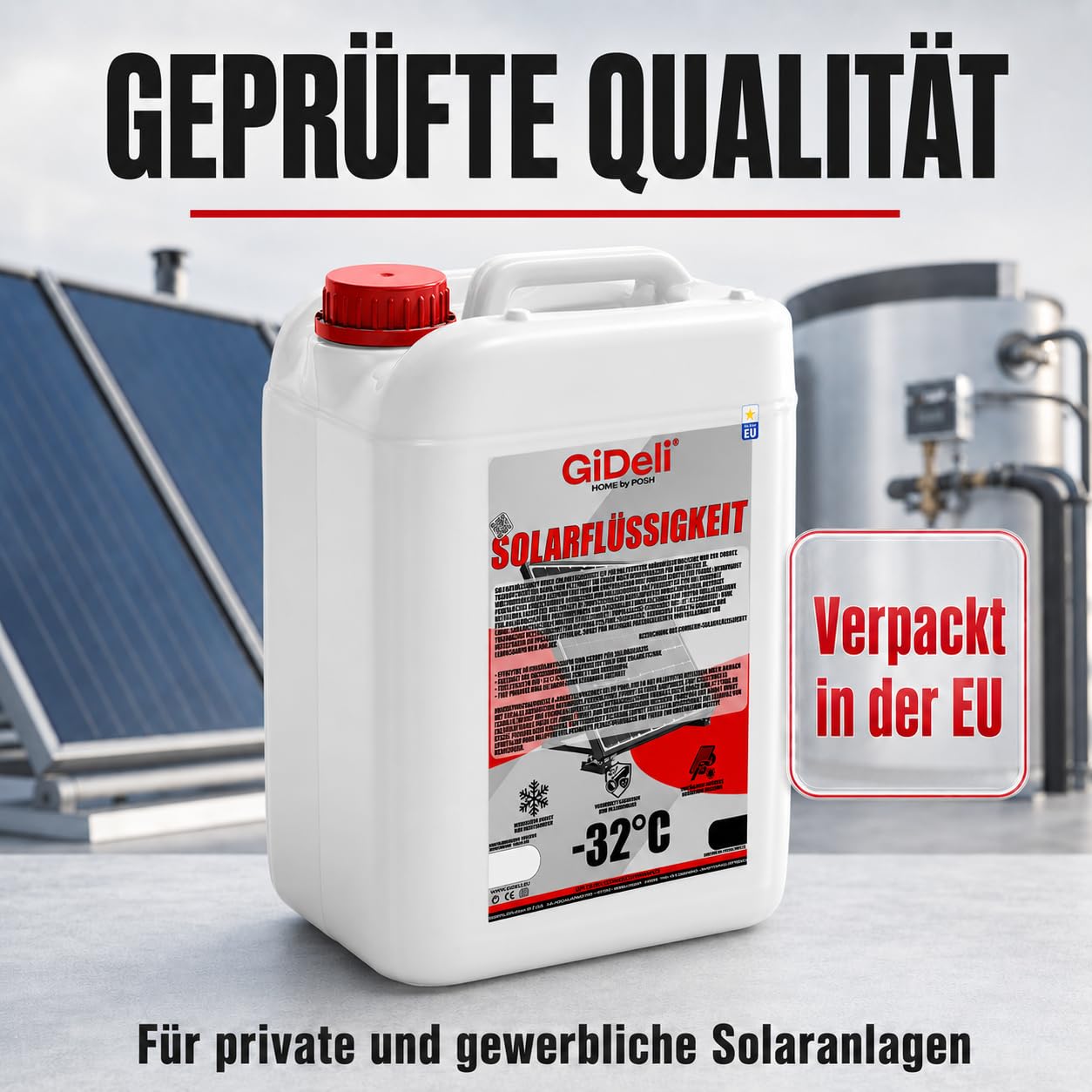 GiDeli Płyn solarny 20 l – ochrona przed zamarzaniem gotowa mieszanka do -32°C – nietoksyczny glikol propylenowy – niezawodna ochrona przed korozją – maksymalna wydajność termiczna – idealny do