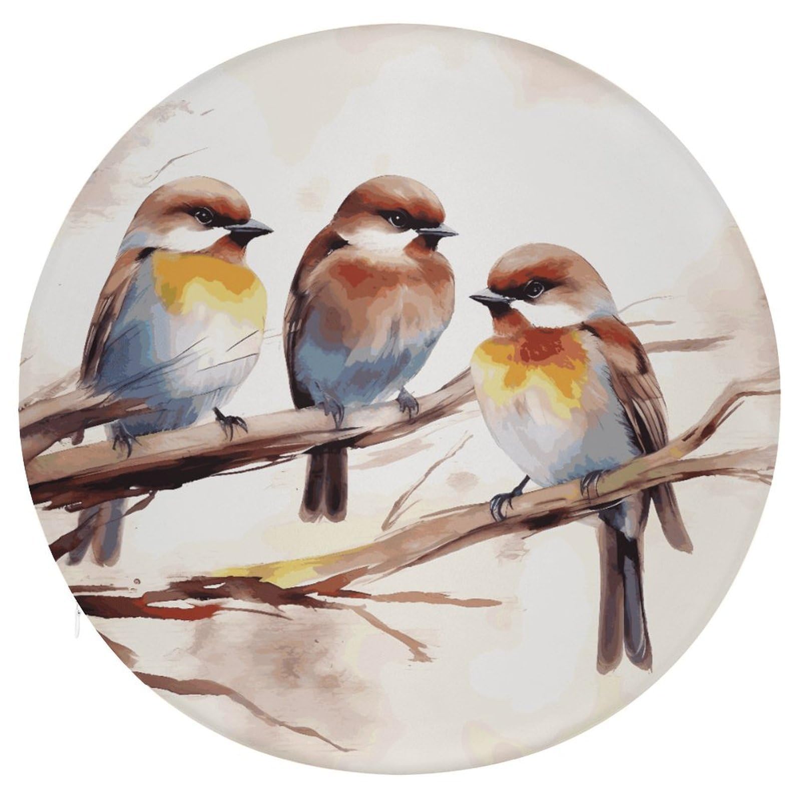 Wsoihfec Style Birds Resting On Tree Branch Seat Cushion Round Chair Pad
