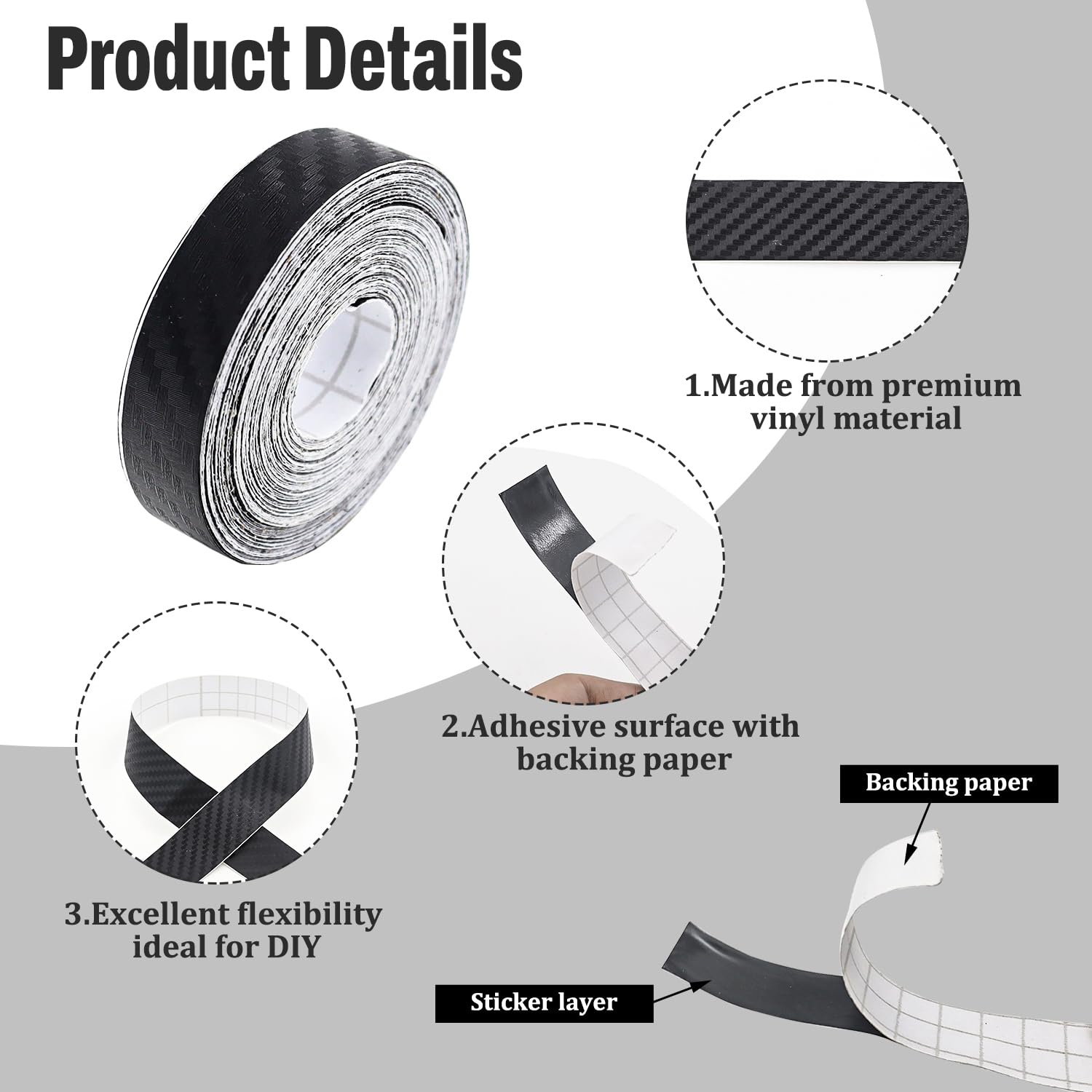 Ruban Adhésif Décoratif Carbone Noir – 2 Rouleaux 20mm X 10m, Protection Et Personnalisation Auto/Moto