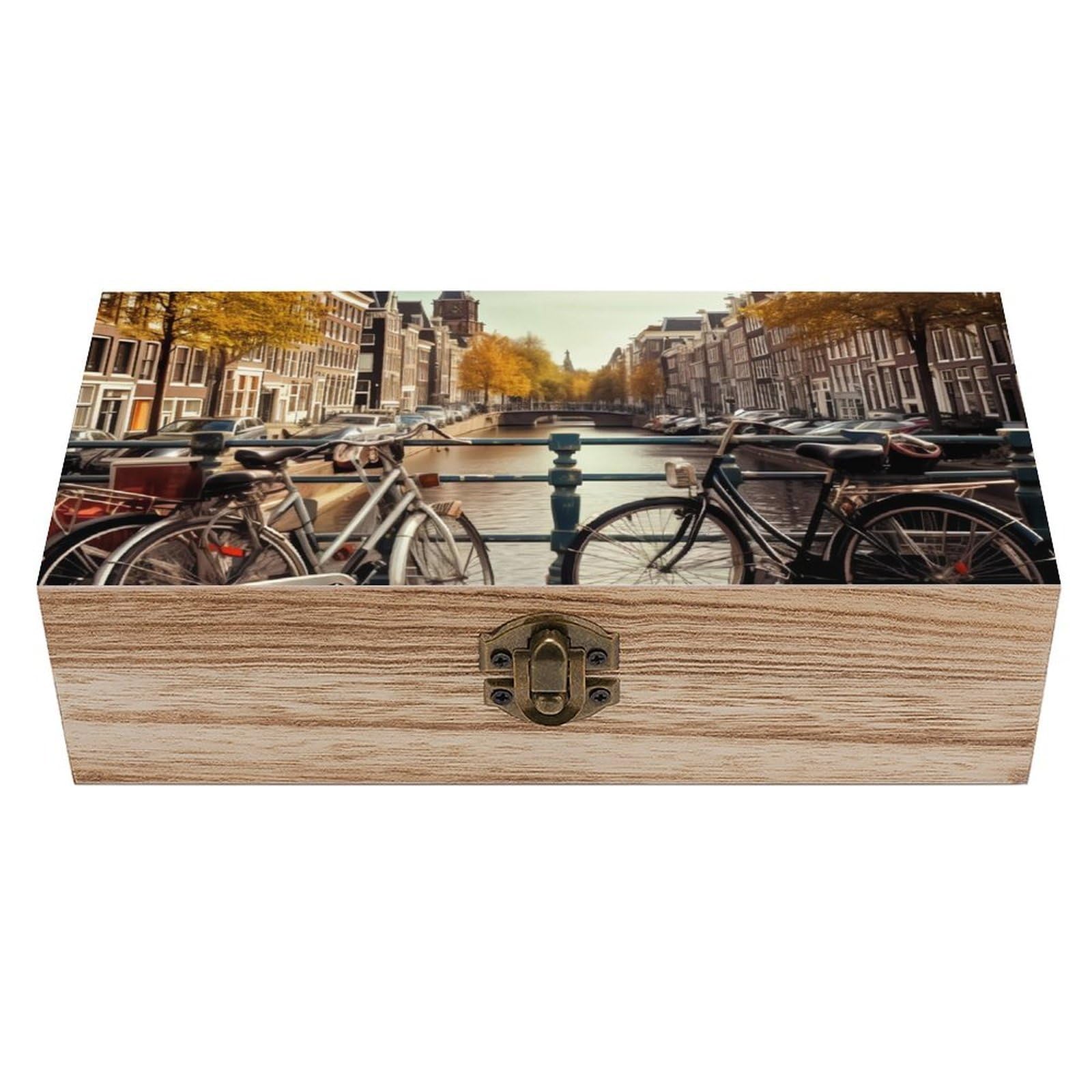 DWVTSLH Bicycles Wooden Storage Box Locked Wood Gift Box Decorative Keepsake Boxes Storage Bins, Memory Boxes for Pictures, Jewelry Organizer Unique Gift Ideas for Men Women