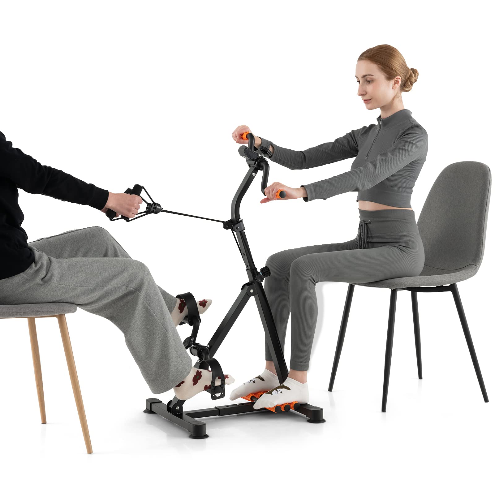 COSTWAY Cyclette a Pedali, Macchina per Fitness Mani, Braccia, Gambe e Ginocchia con Massaggio e Monitor LCD, Altezza e Lunghezza Regolabili