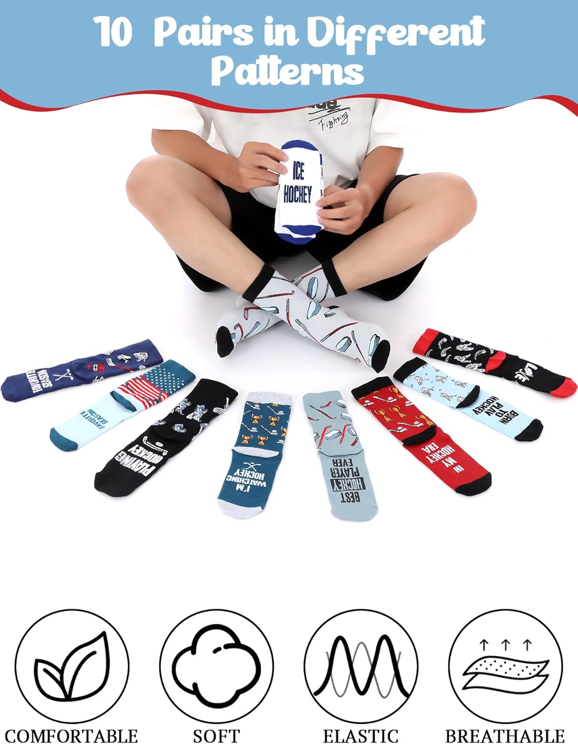 Haysandy 10 Pairs Men's Hockey Socks Bulk Funny Sport Crew Athletic Socks Novelty Birthday Winter Senior Night Gifts for Hockey Lover Players Coaches Team - Image 5