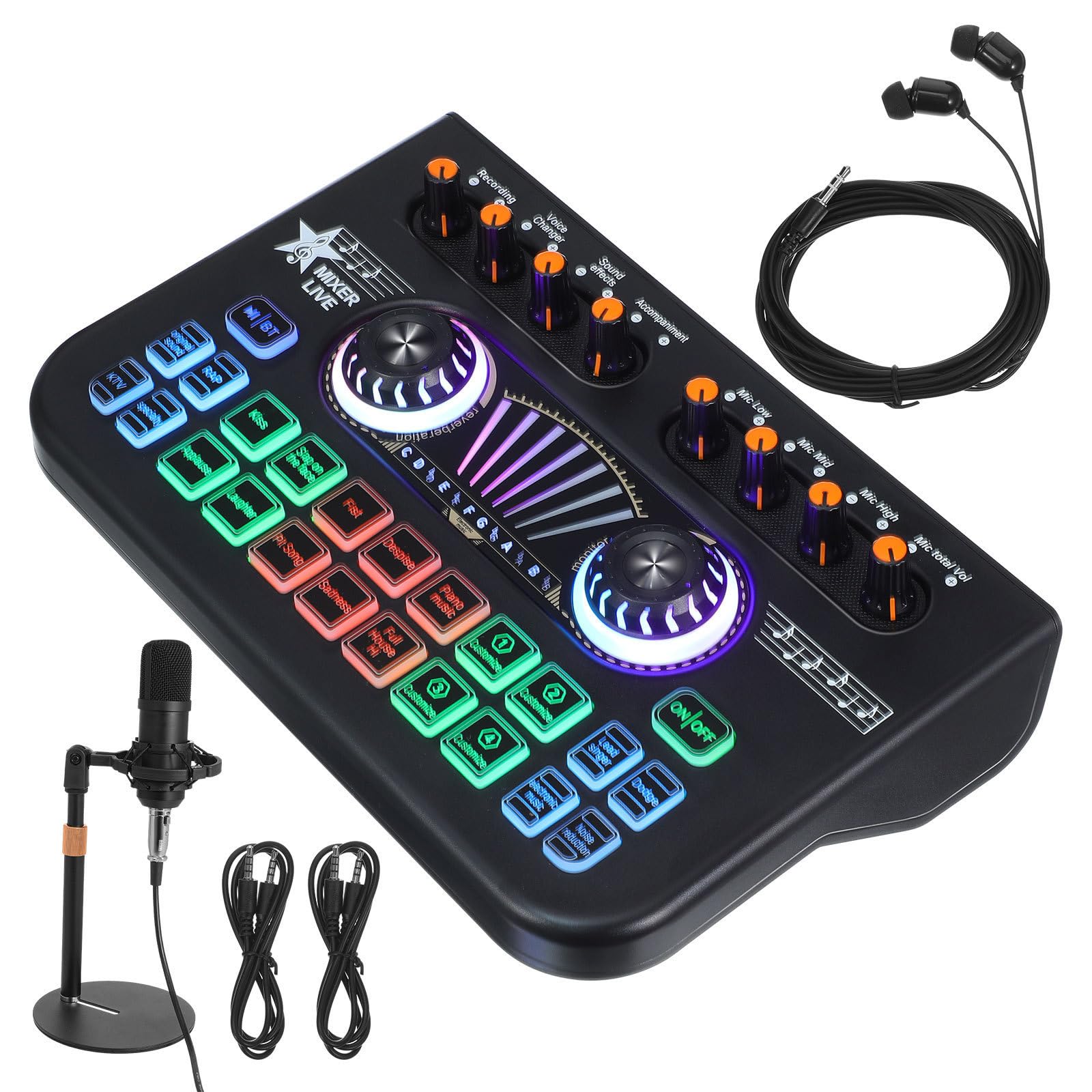STOBAZA Audiomixer Soundkarte mit Mikrofon und Stativ Schwarzes Metall Kunststoff Satz Plug And Play Low Latency für Recording und Gaming Professionelle Klangqualität