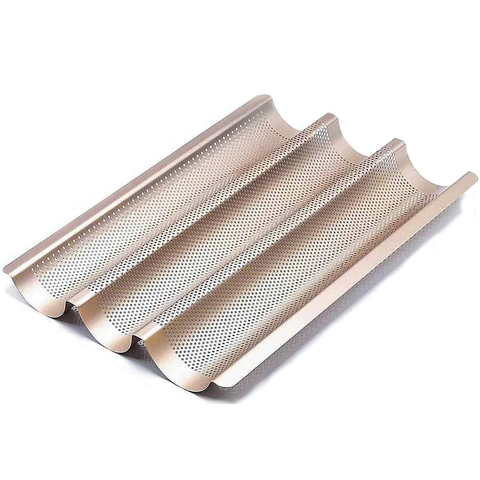 AMAGABELI GARDEN & HOME Nonstick French Baguette Pans For Baking 15"x11" Carbon Steel 3 Loaf Perforated Bread Tray Bake Mold Toast Cooking Oven Toaster Pan Cloche Waves Bakeware Golden