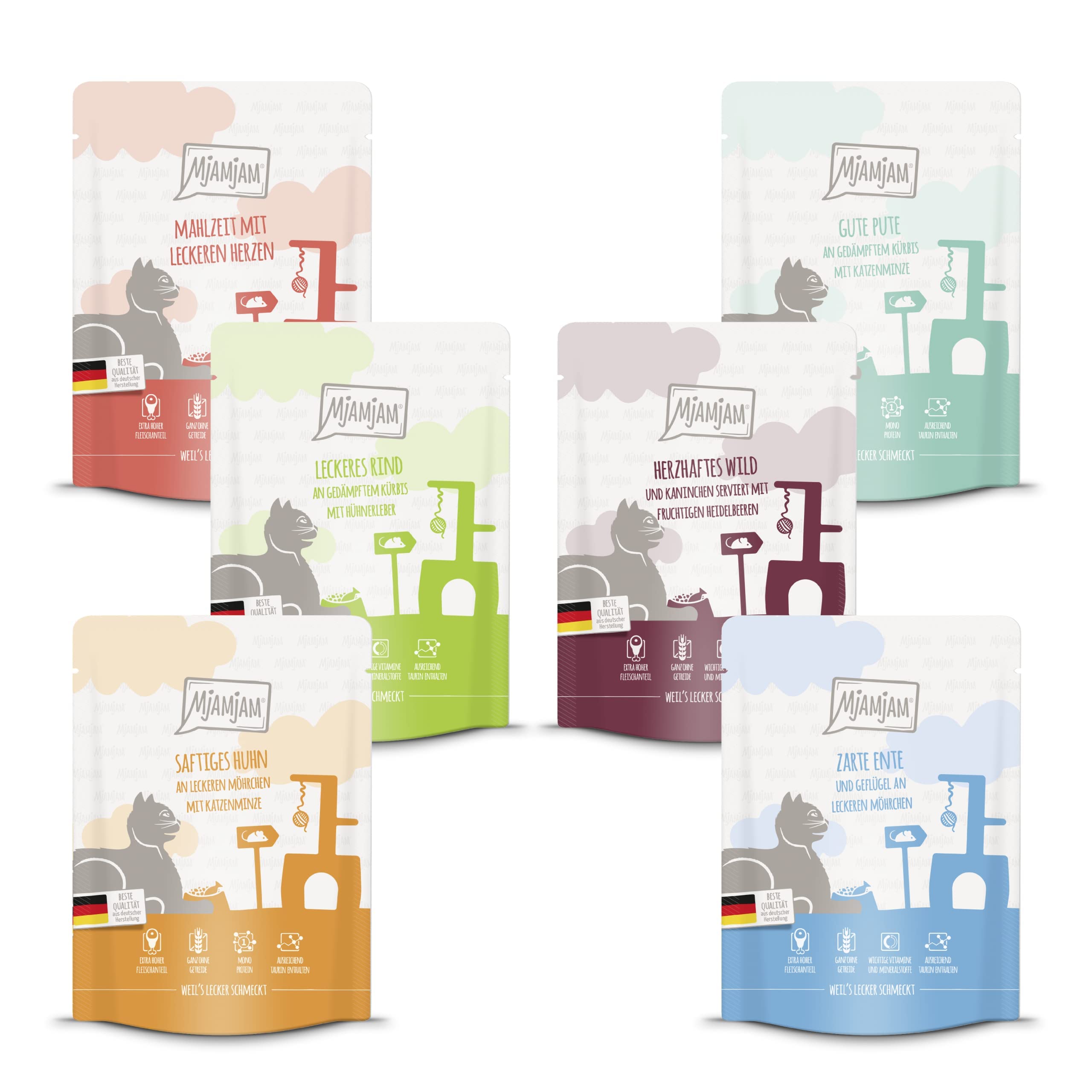 MjAMjAM - premium wet food for cats - delicious meals Mixpaket III for your cat, pack of 6 (6 x 300 g), grain-free with extra meat
