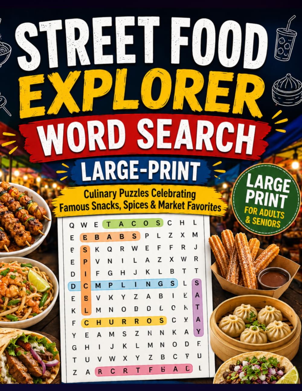 Street Food Explorer Word Search: Large-Print Culinary Puzzles Celebrating Famous Snacks, Spices & Market Favorites