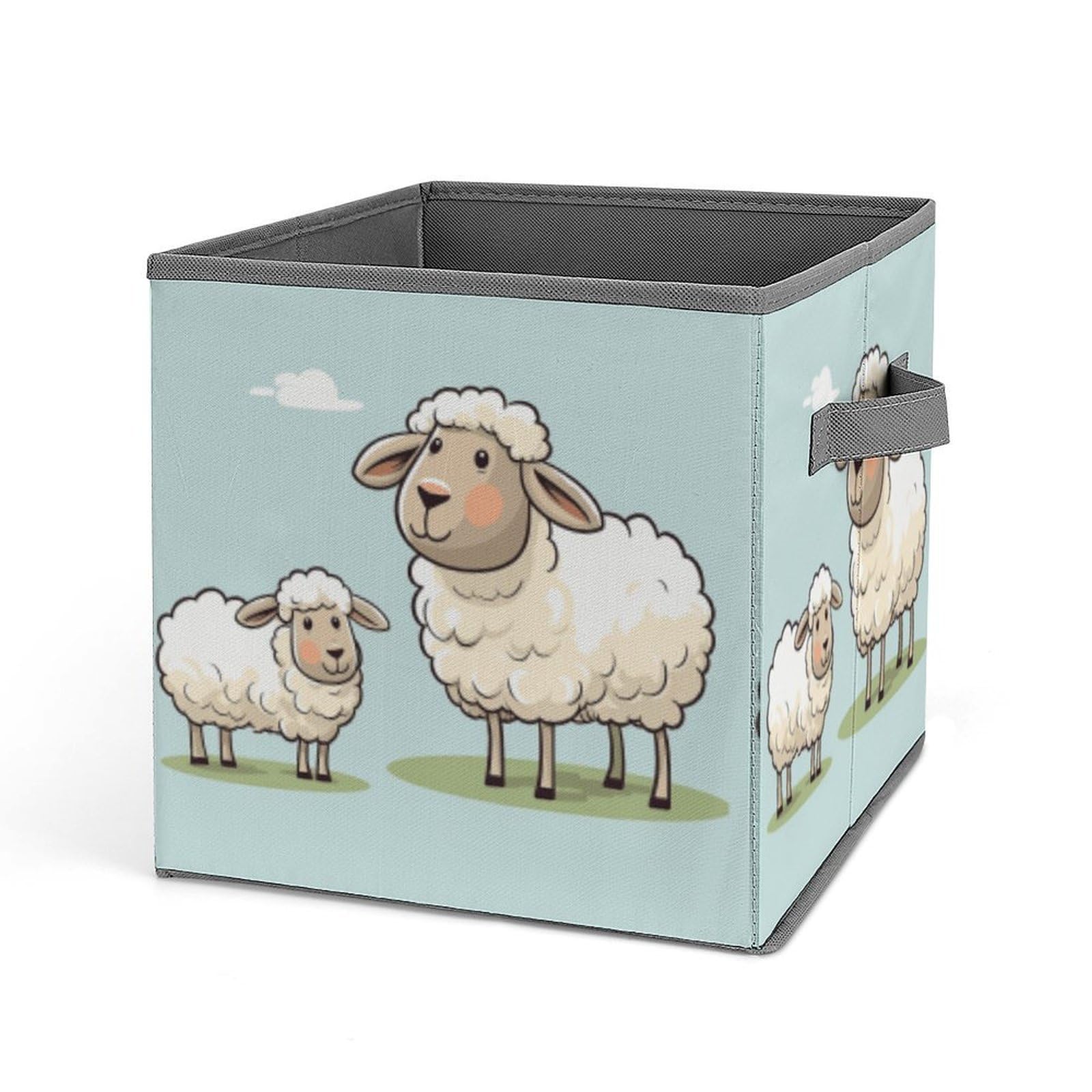BTCOWZRV Sheep And Lamb Cartoon Cube Storage Bins - 11 Inch Heavy Duty Fabric Closet Bins for Shelves, Cube Organizer - Collapsible Storage Boxes with Handle Decorative Clothing Storage Baskets