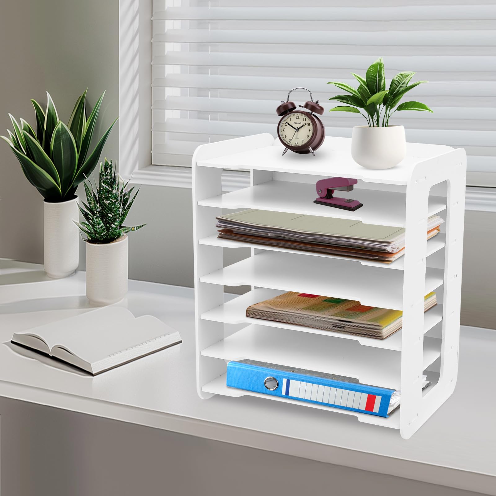 7-Tier Schreibtisch-Organizer, Holz Office Home Desktop Briefablage Dokumentenhalter, A4-Papierablage für Zuhause, Büro, Schule