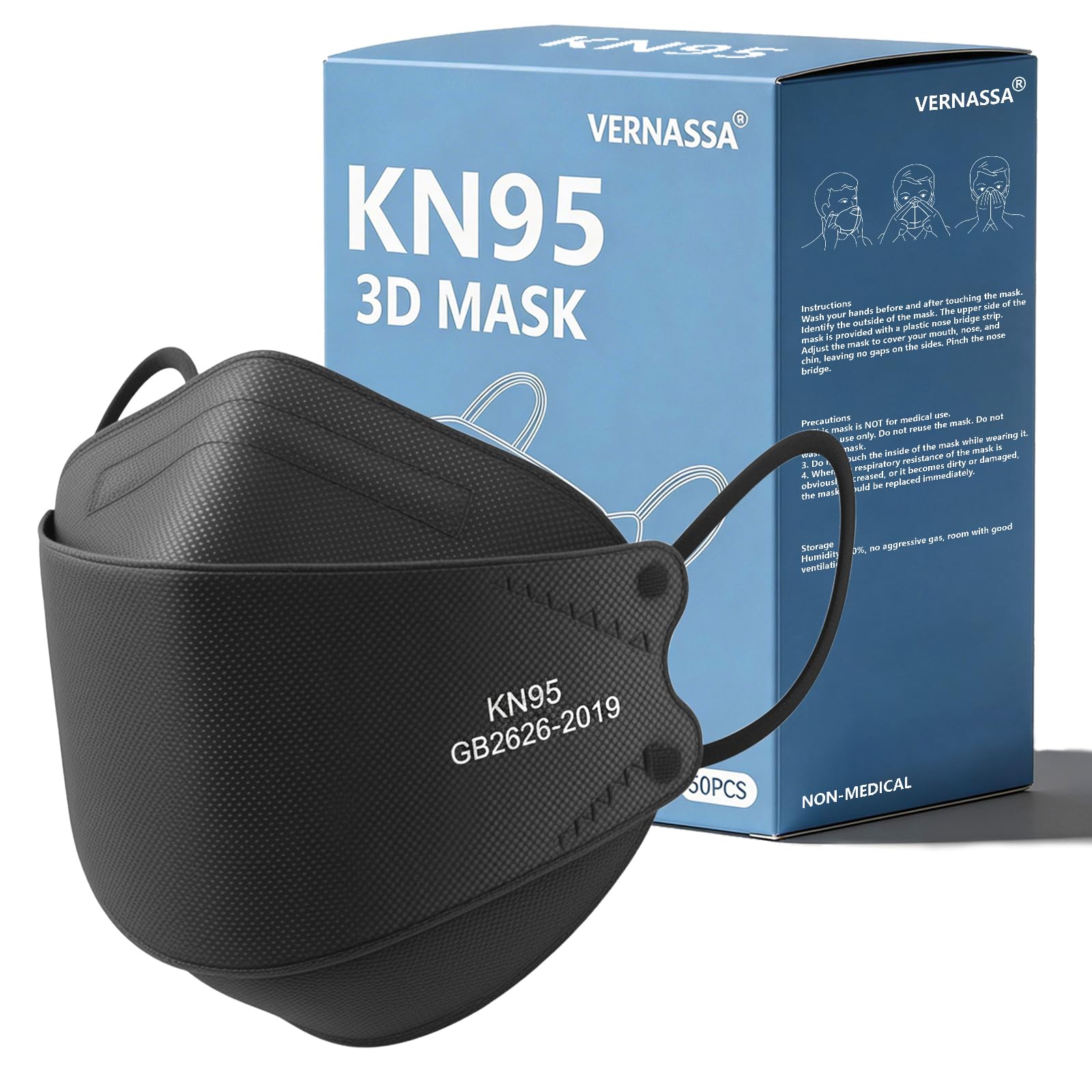 Amazon.com: VERNASSA Black KN95 Face Masks 50 Pack, 5-Layer