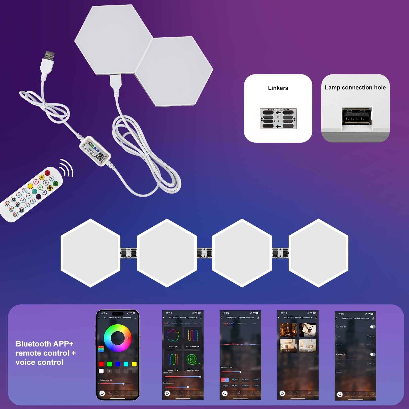 RGBIC Lot de 12 appliques murales à DEL hexagonales avec contrôle par application et synchronisation de la musique, kit d'éclairage modulaire à changement de couleur pour salle de jeux, chambre