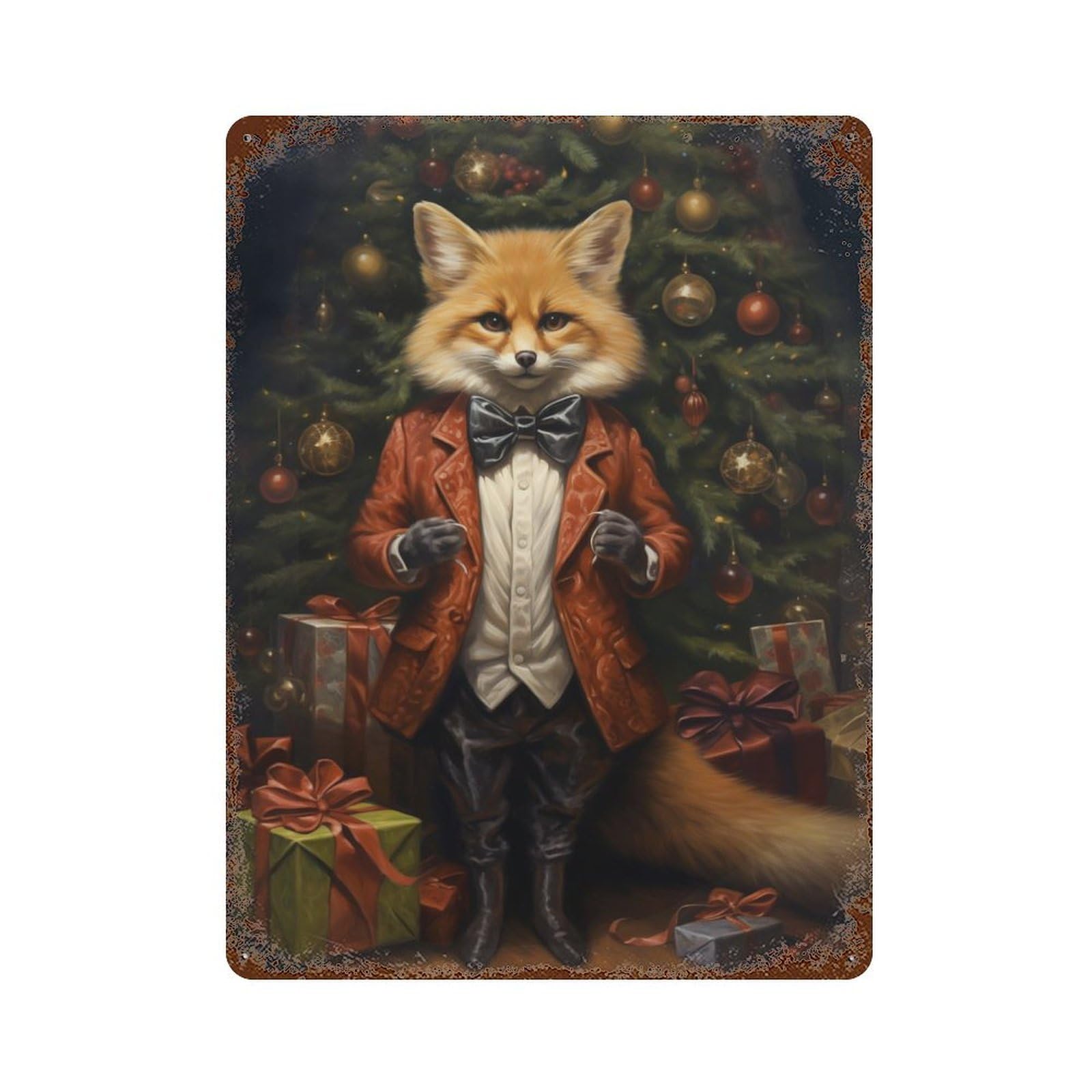 Fox Christmas Decorative Tin Sign 15.7"x11.8", Retro Wall Decor for Living Room, Hallway And Home Decor