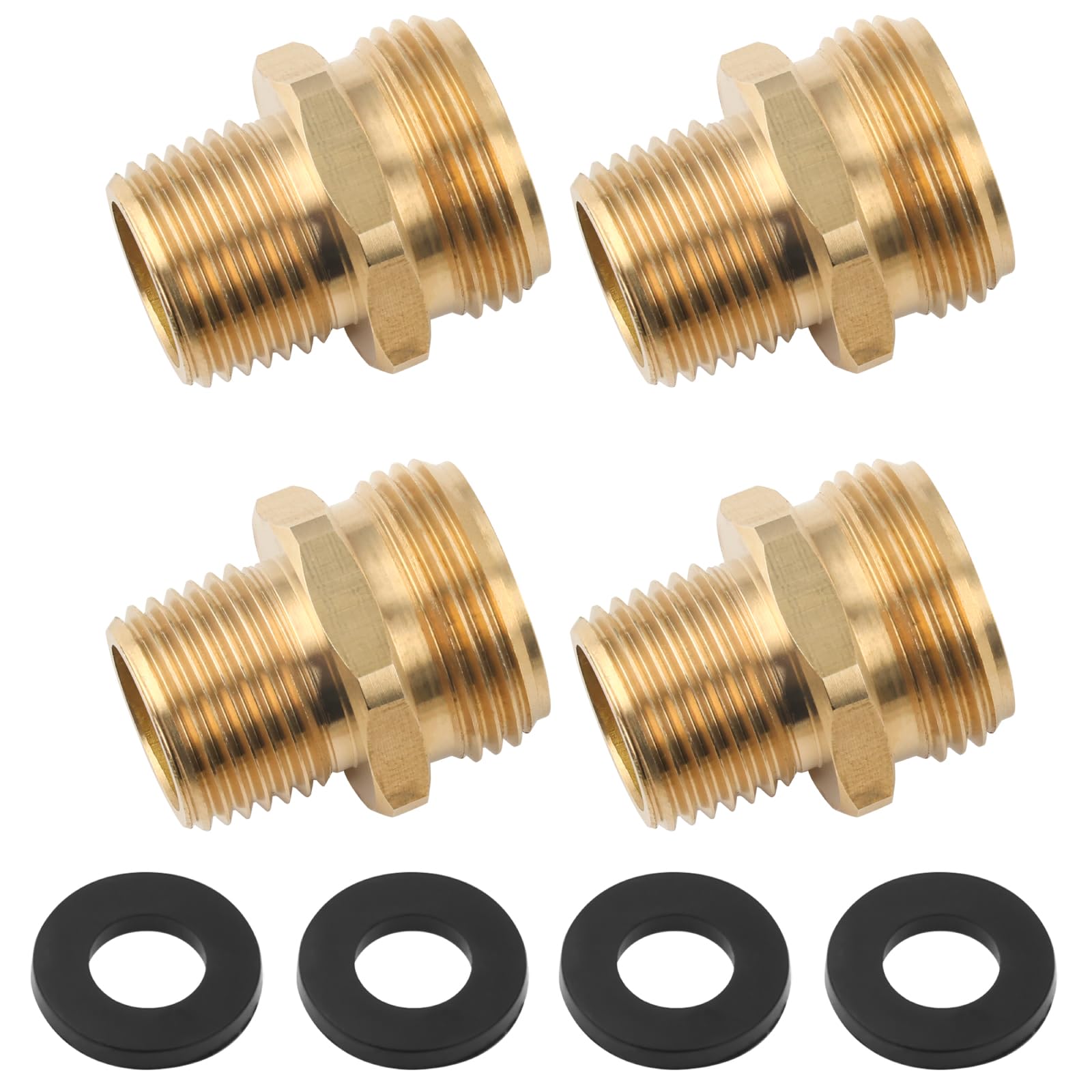 Garden Hose Adapter,Kelmuel Brass 3/4”GHT Male x 1/2”NPT Male Connector,Shower Pipe Arm Handshower Adapter with Gaskets 4PCS