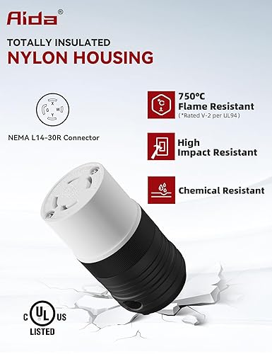Miniatura 2 de AIDA NEMA L14-30P y NEMA L14-30R - Enchufe y conector de bloqueo, adaptador macho y hembra, generador de torsión, 30 amperios, 125250 voltios,