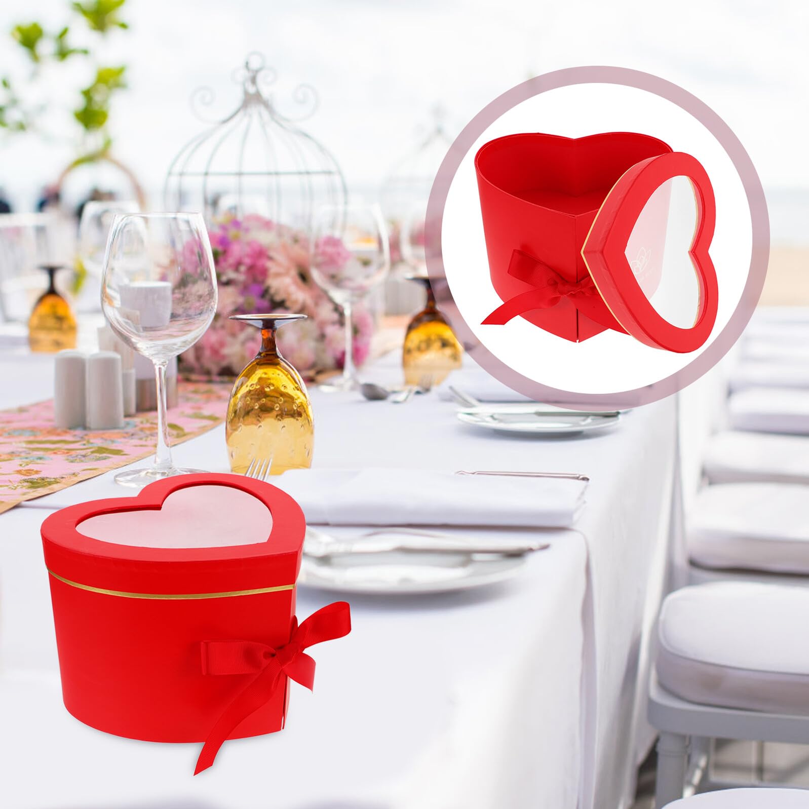 Healvian Herzförmige Geschenkbox Doppellagig mit Transparentem Sichtfenster Herzbox aus Karton Rot Drehbare Blumenverpackung für Muttertag Valentinstag und Blumenarrangements