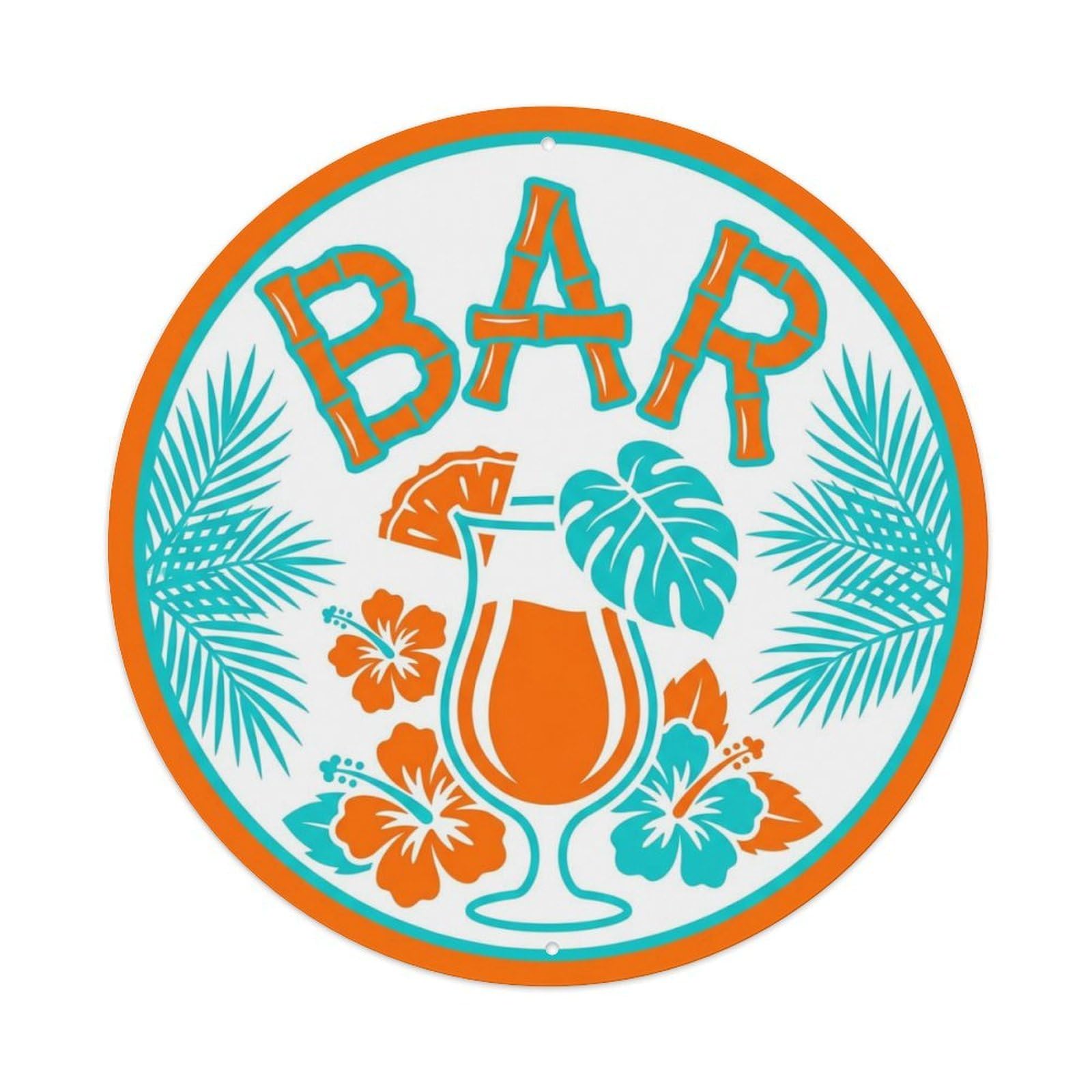BAR Tropical Lounge Ornament 1 Metal Tin Sign Plaque Wall Decor for Cafe, Club Bar, Office, Home Garden Round Metal Poster 8x8Inch