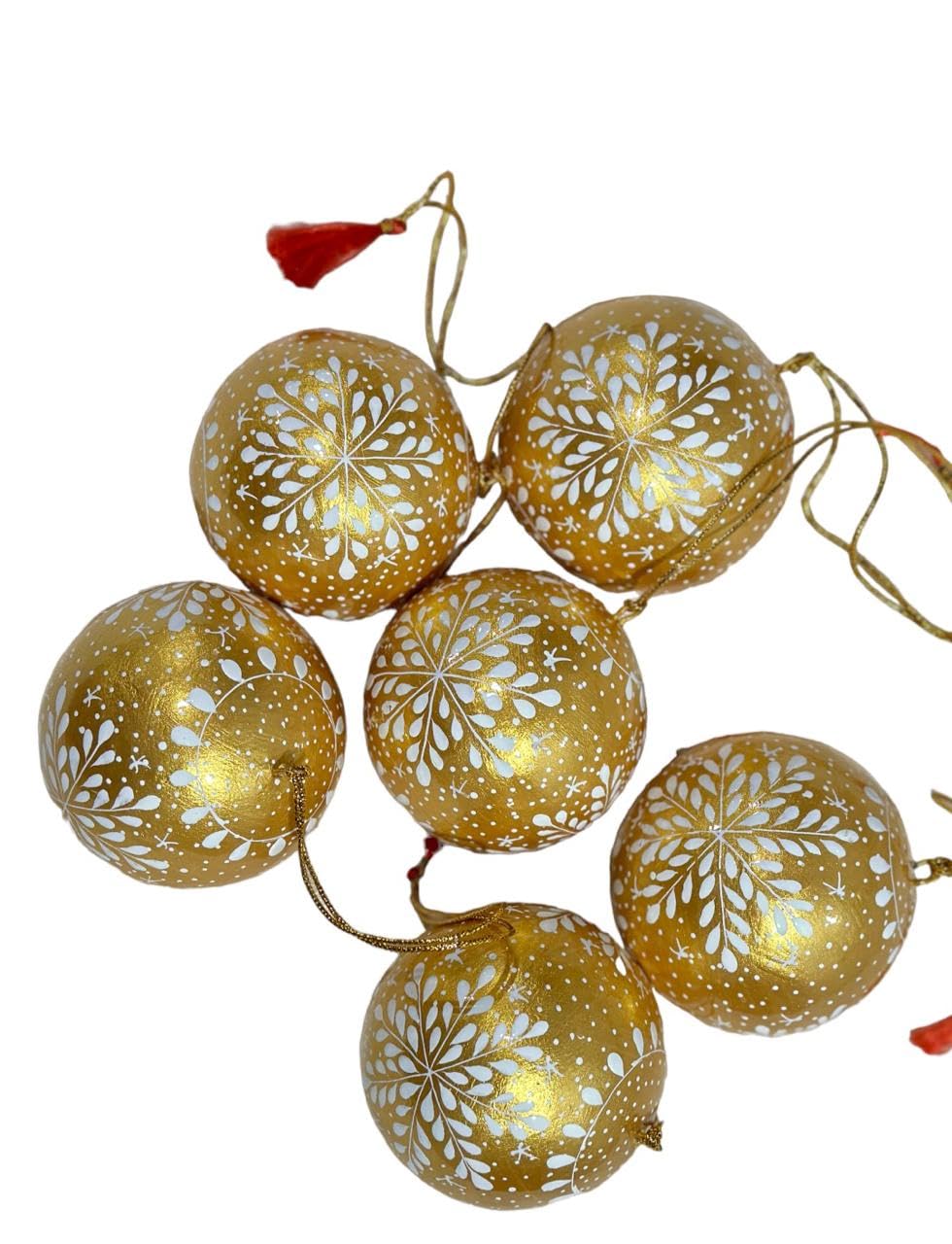 Boules de Noël artisanales en papier mâché multicolores d'art indien x6
