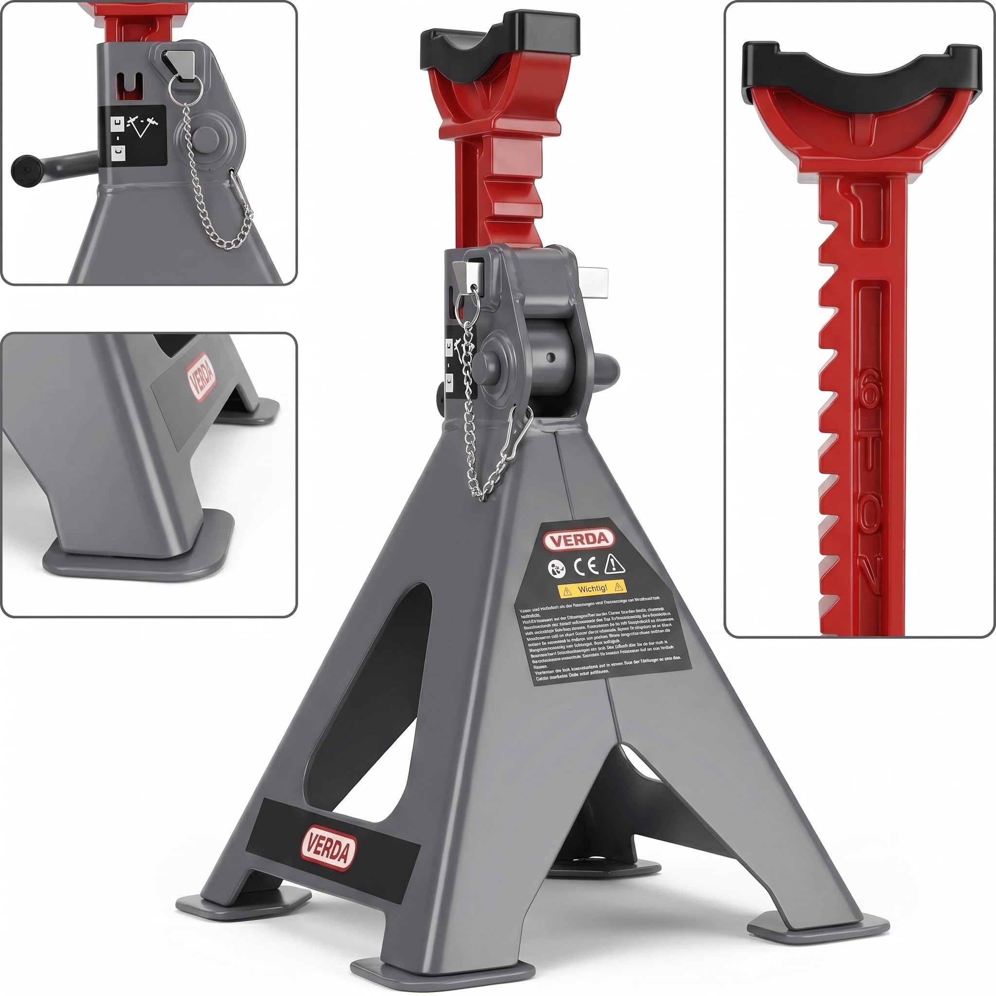 2X Caballetes de Apoyo 6T 410-600 mm Certificados GS, con Seguro + Goma, Soportes de Elevación, Caballetes para Coche, 2 Unidades, para Automóvil y Gato Hidráulico
