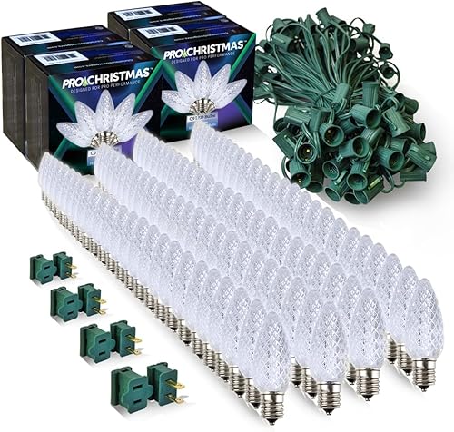 Pro Christmas C9 - Kit de luces LED de Navidad para techos y caminos, corte a medida, grado comercial al aire libre (cable verde con enchufes de