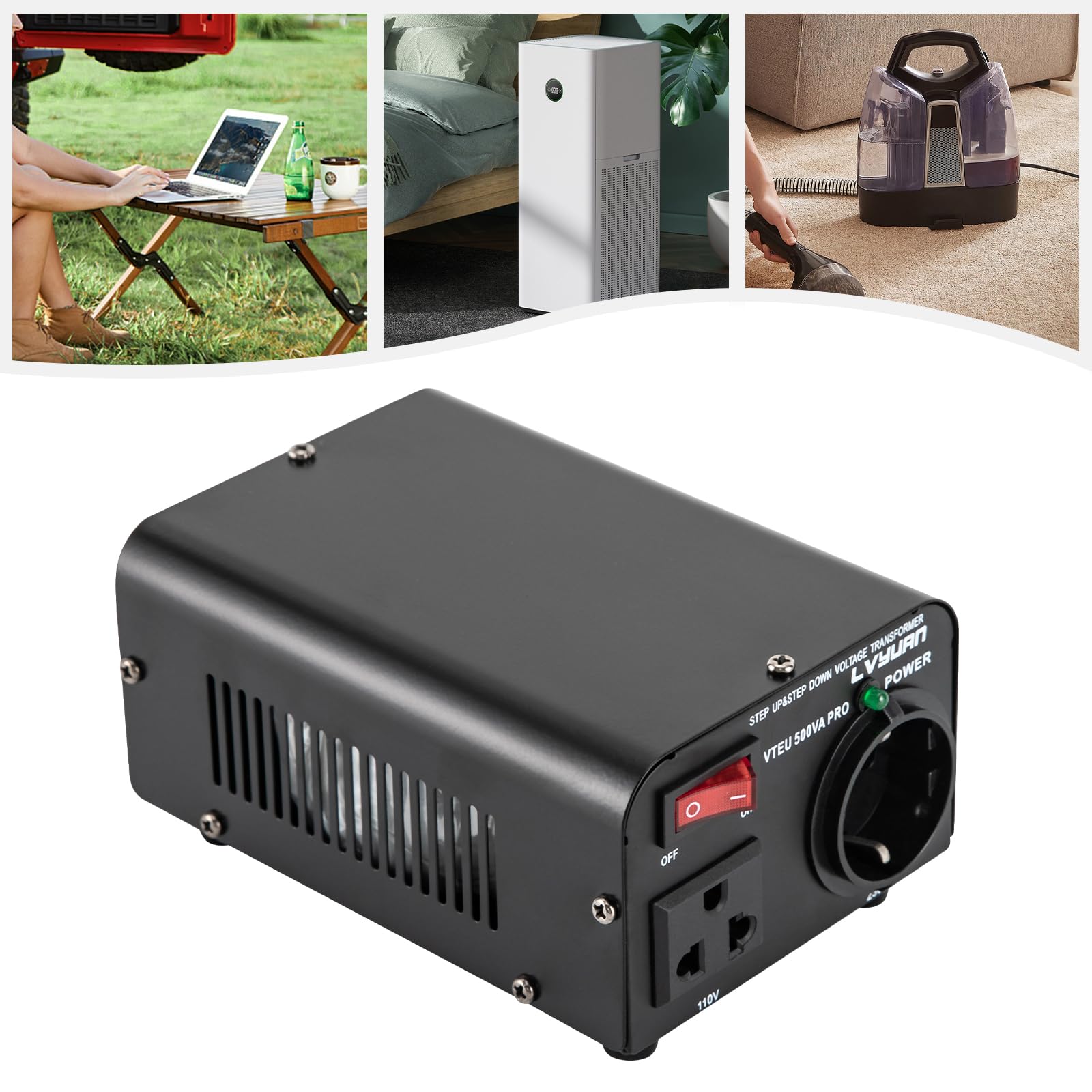 Transformator napięcia z metalu ze wskaźnikiem LED, wtyczka adapter transformator mocy adapter sieciowy adapter prądu podróżnego transformator prądowy w: 110 V lub 220 V wyjście: 110 V i 220 V