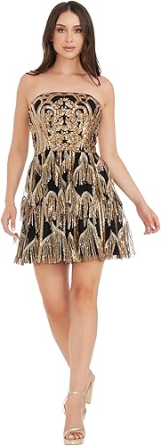 Dress the Population Women's Callie Cathedral Sequin Fringe Embrodiery, Mini, Fi