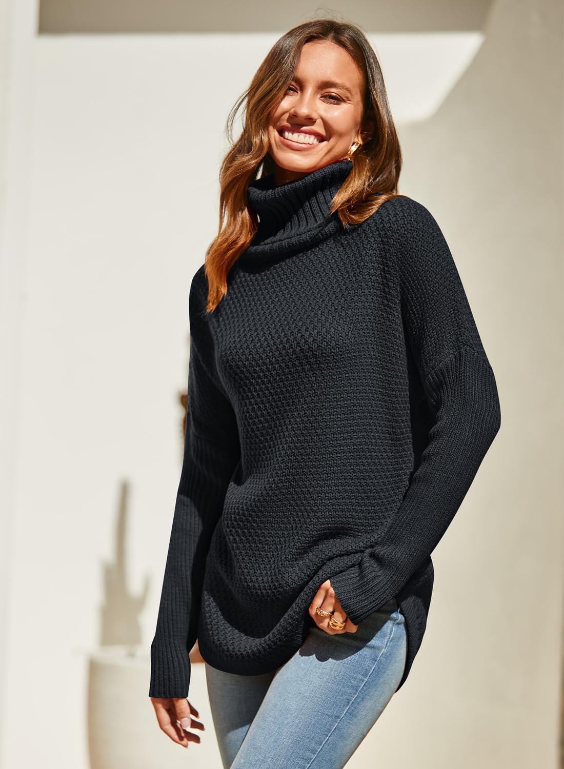 DOROSE Women's Oversized Turtleneck Long Sleeve Casual Pullover Knit Tunic Sweater - Image 3