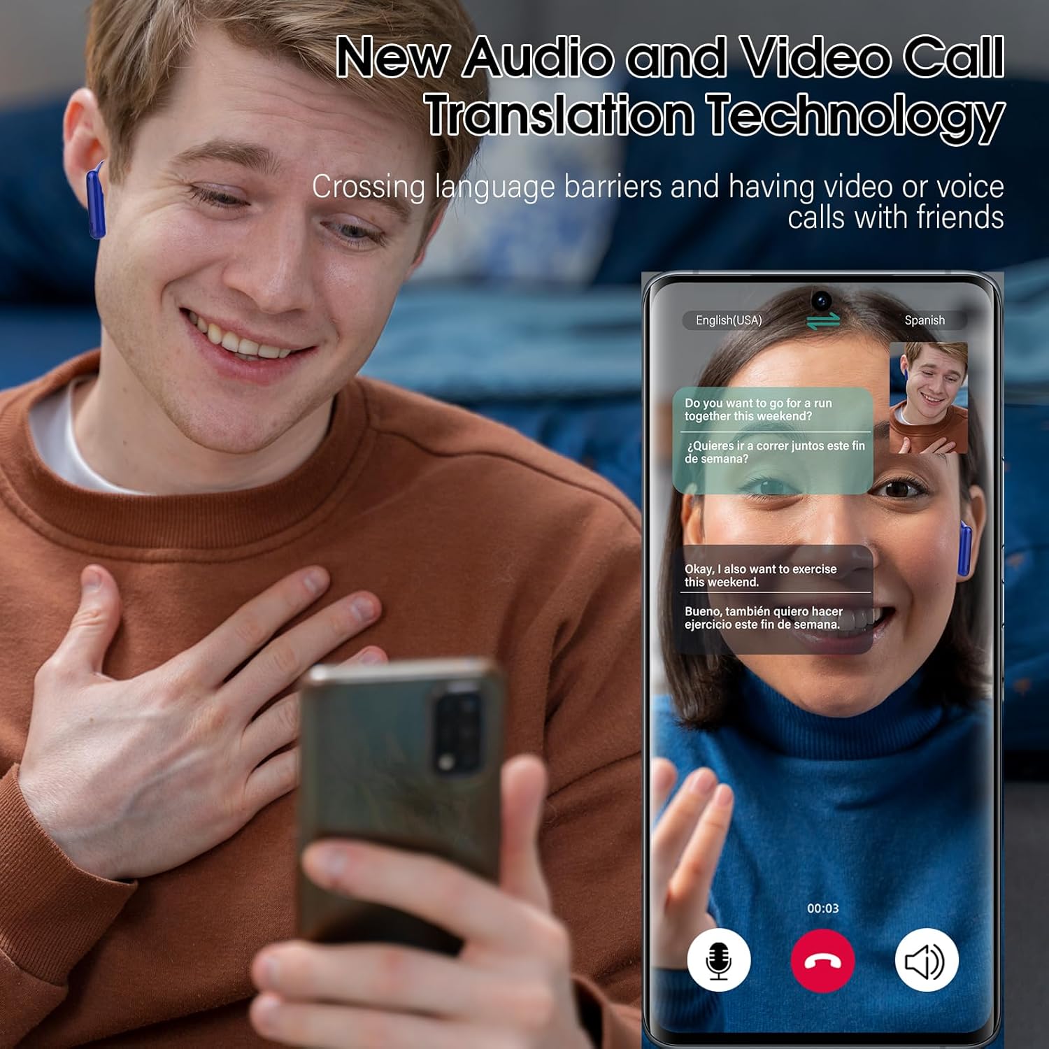 Ai Translation Earbuds Real Time No Subscription,164 Languages Translator Earbuds with 6 Translation Modes, Audio and Video Calls Translator Headphones,Dark Blue - Image 4