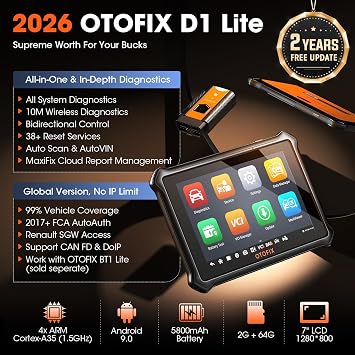 OTOFIX D1 Lite 2026 Bidirectional Scan Tool, Bluetooth OBD2 Scanner Diagnostic Tool, 2 Years Free Update, 38+ Services, CANFD & DoIP Protocols, All System Diagnoses, ABS Bleeding, Auto VIN