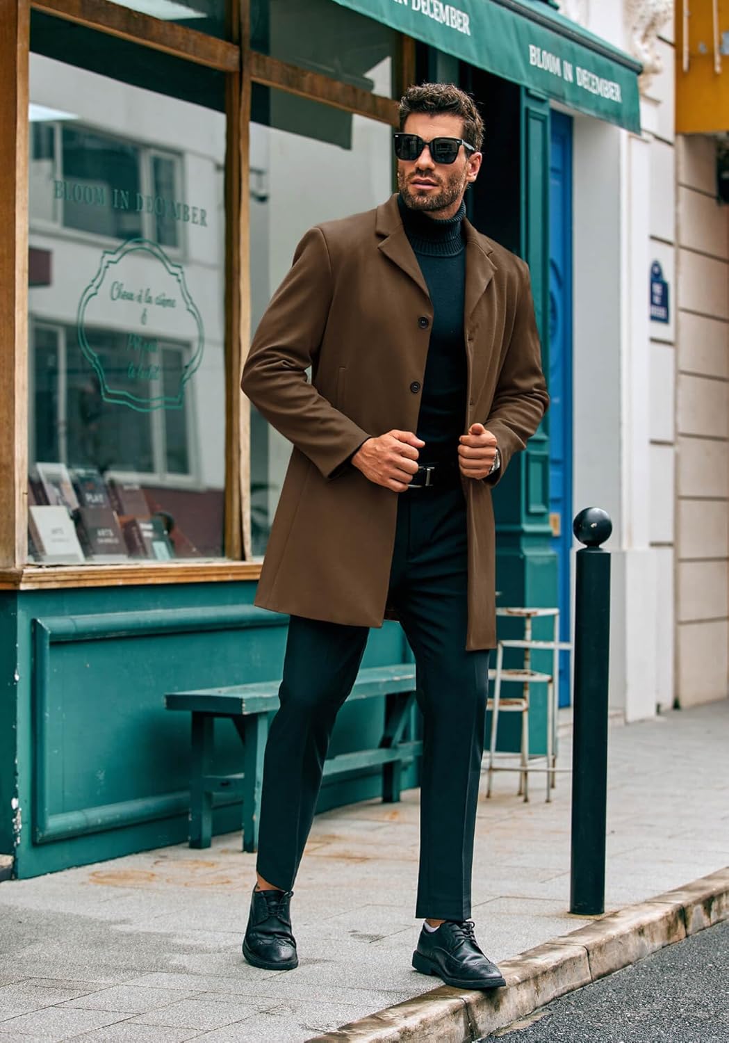 Sophisticated Men's Brown Overcoat Style