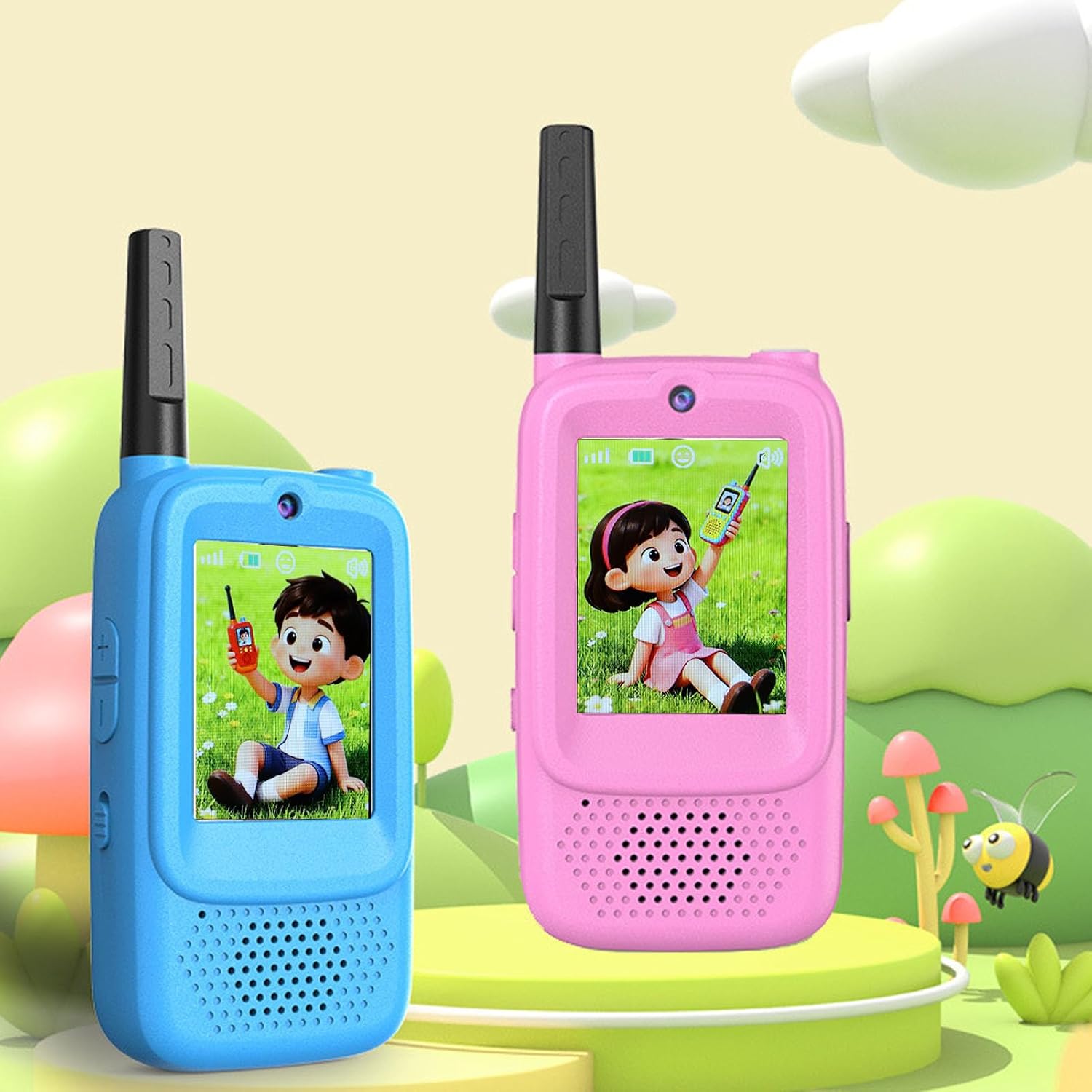 ciciglow Video Walkie Talkies for Kids, 2 Pack Rechargeable Video Intercom Kids Walkie Talkies with Voice Changer, Long Range Toys Indoor Outdoor, Gift for Boys Girls Ages 3-12