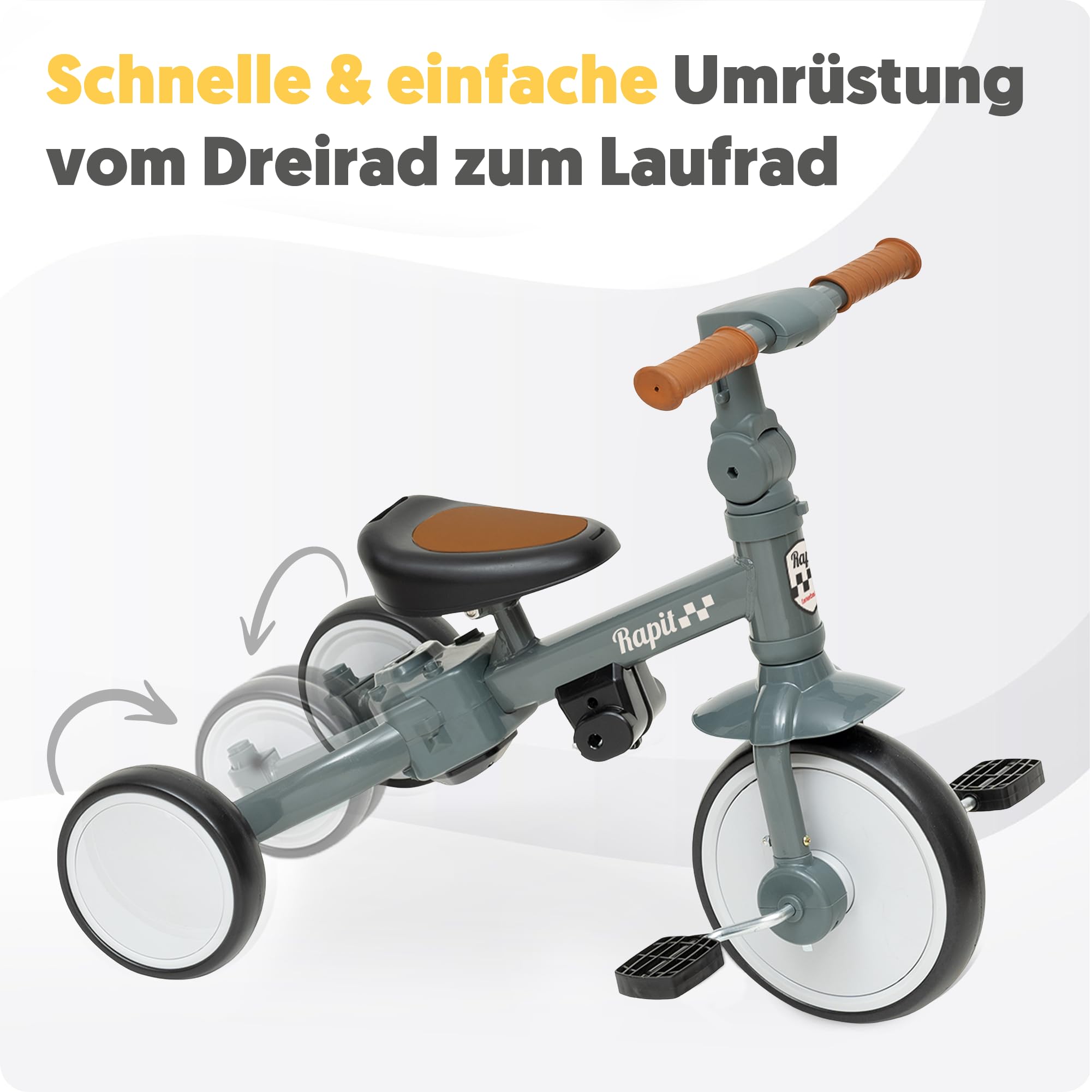 Interbaby Dreirad & Laufrad 5 in 1 ab 1 Jahr mit Schubstange (Grau) | Kinderdreirad mitwachsend, Sitz und Lenker verstellbar | Laufrad ohne Pedale | 1 bis 5 Jahre