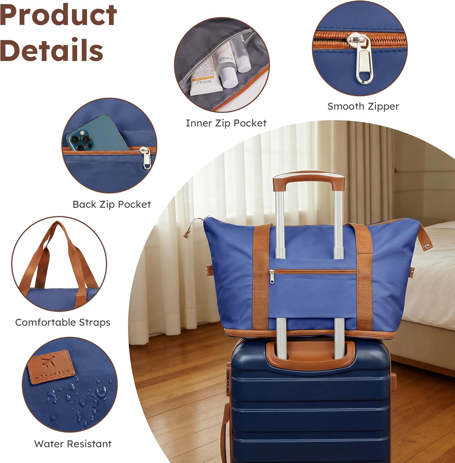 Suitour Carry On Luggage Set 22x14x9 Airline Approved Luggage Sets 4 Piece, ABS Hardside 20inch Suitcase with 360°Spinner Wheels Lightweight Travel Suitcase Sets(Navy Blue Tan)