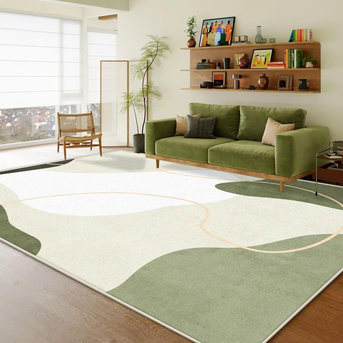 Tapis de Salon Vert Clair et Luxueux, Grand Format, pour Chambre à Coucher, Coin canapé, antidérapant, Lavable (120 x 180 cm)