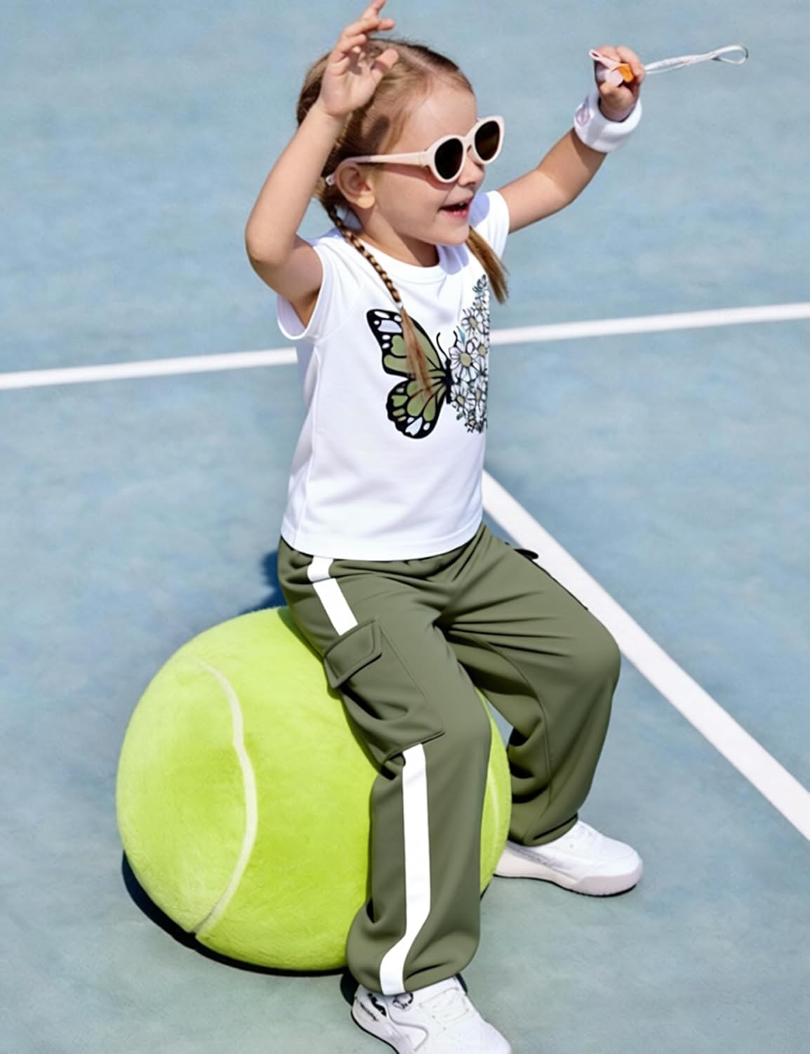 Girls 2 Piece Outfits Kids Short Sleeve T-Shirt Top Cargo Pants Sweatsuit Tracksuit Jogger Sweatpants Sets 4-13Y - Image 4