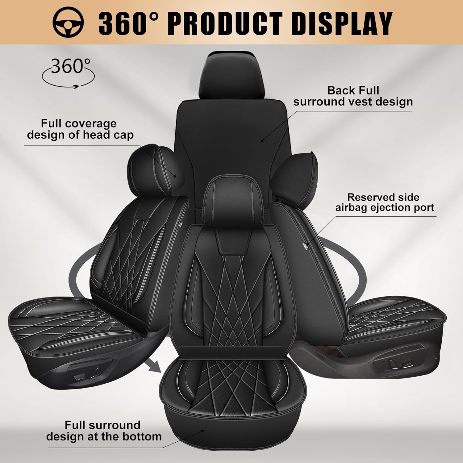 Car Seat Covers, 2 Front Fuax Leather Seat Covers for Kia Soul 2010-2025 (2 Front Set,Black)