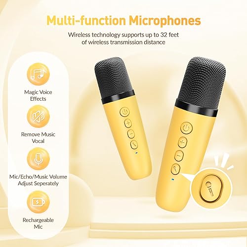 Vista 21 de Mini máquina de karaoke para niños y adultos, altavoz Bluetooth portátil con micrófono inalámbrico, para niñas de 4, 5, 6, 7, 8, 9, 10 y 12 años