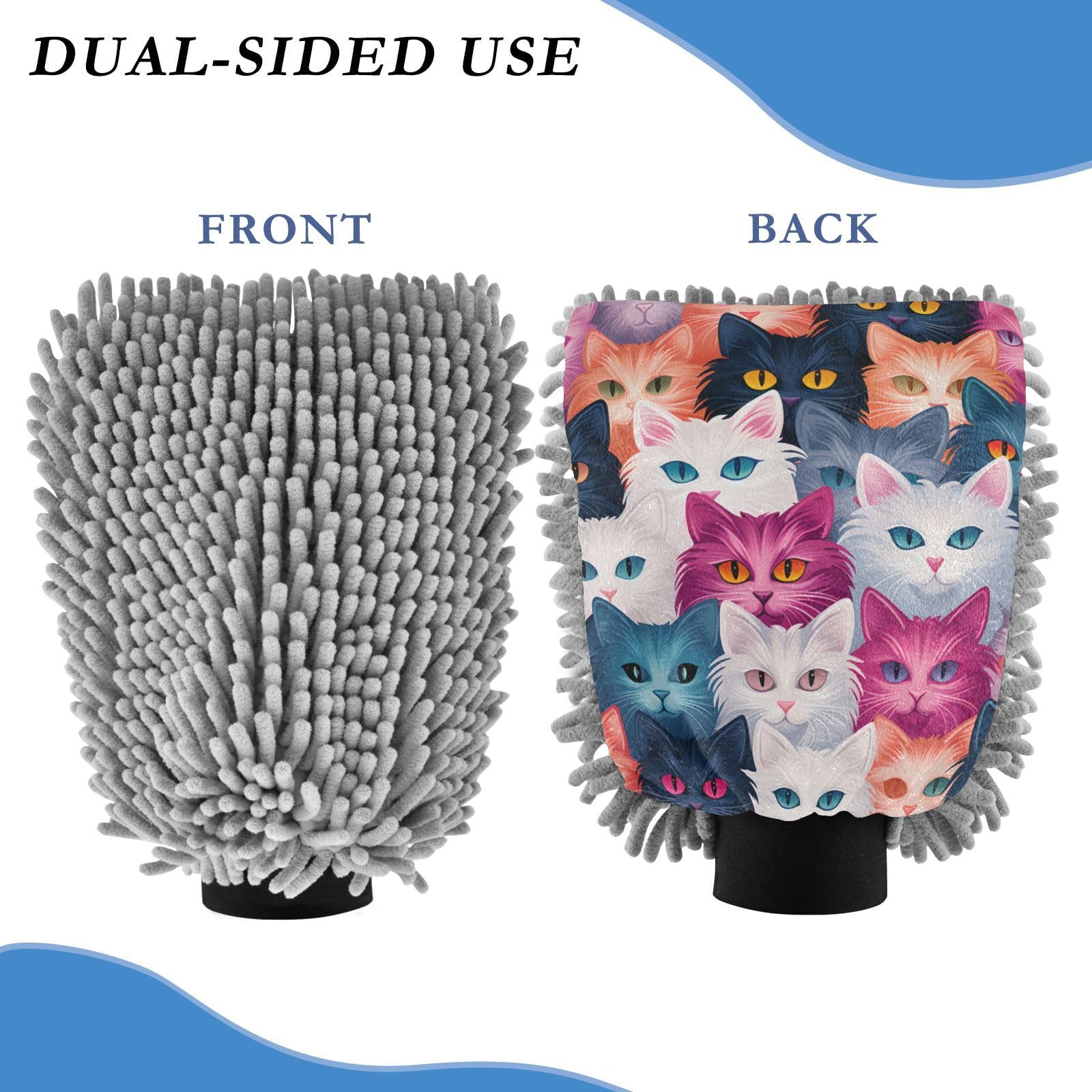 IOACIY Absorbent Microfiber Car Wash Drying Mitts, 2 Pack, Scratch-Free & Lint-Free, Rich Foam, Highly Absorbent, Double Sided, Wash Mitt Perfect for Car Washing, M, Flower Cat (3)