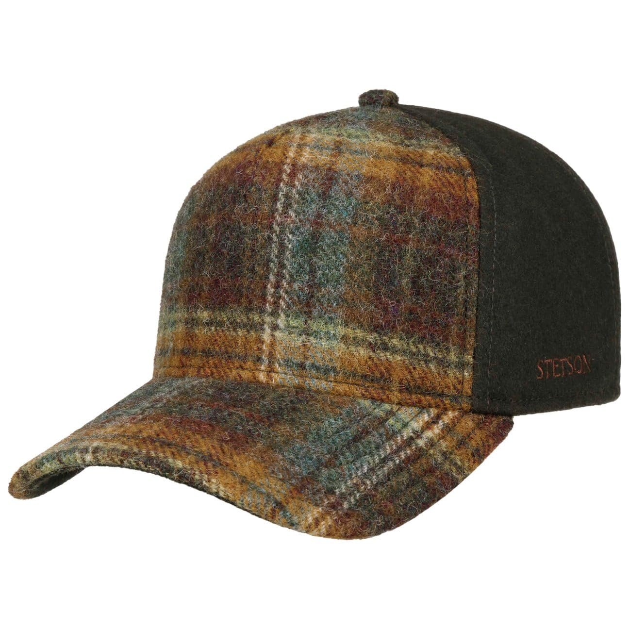 Stetson Men's Olive Wool Check Trucker Cap Snapback Multicolor Autumn Winter