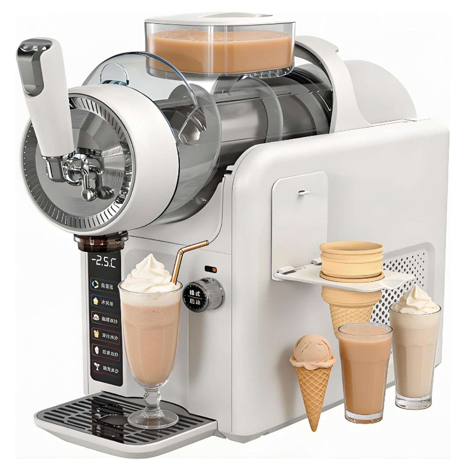 JIYINGHUI Ice Cream Machine, Slushie Machine for Home - Slushy Machine Maker No Ice Needed Self Cleaning, 5 Preset for Soft Serve Ice Cream, Slushie, Margarita, Frappés, Milkshake White-WithHolder