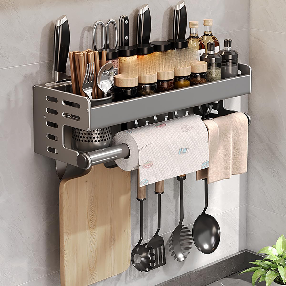 MYUYEE No Punching Hanging Spice Rack, Multifunctional Spice Rack Over Kitchen,Spice Organizer Shelf Wall Mount For Kitchen Storage & Organization,C(A)