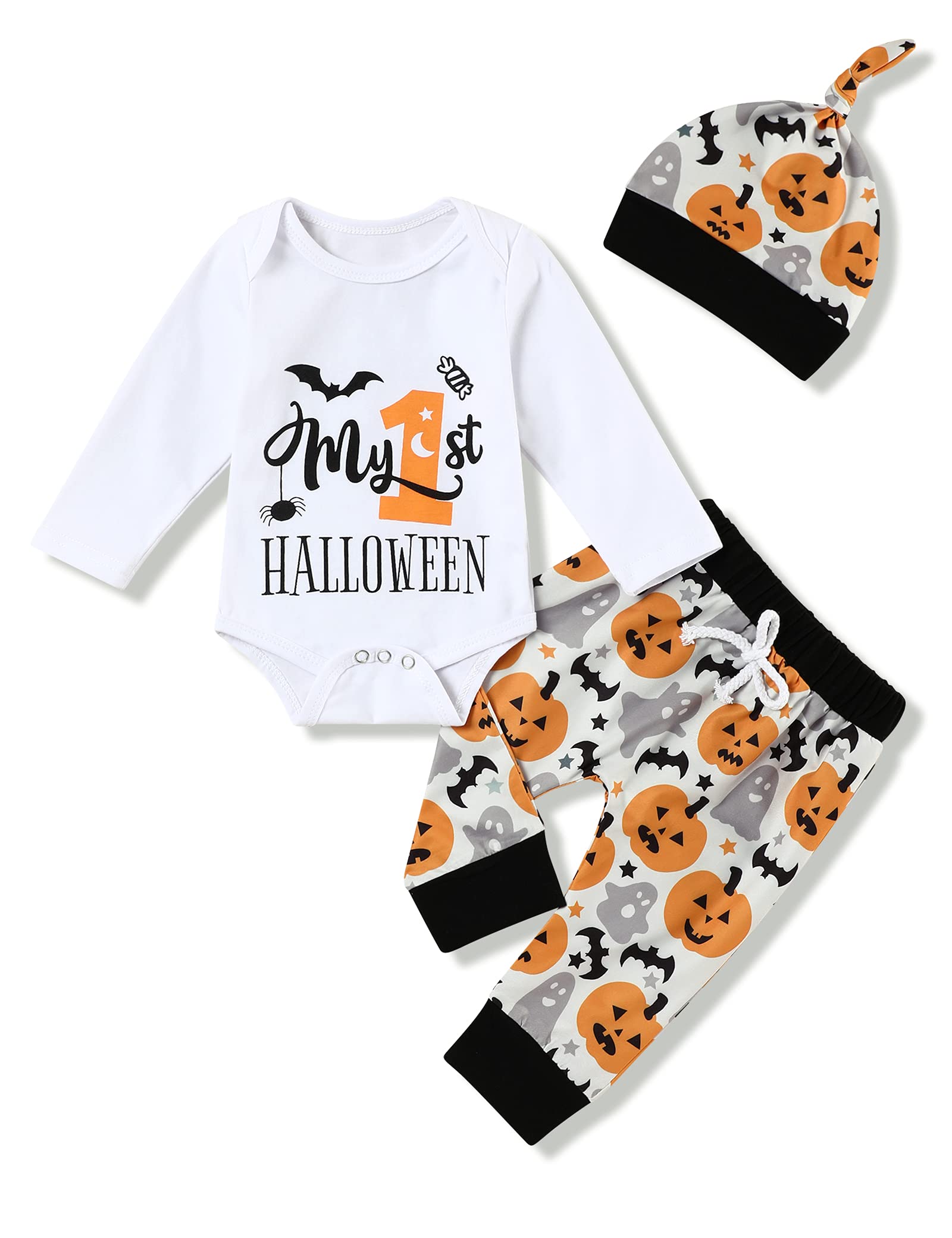 My First Halloween Newborn Boy Girl Pumpkin Printed Clothes Set