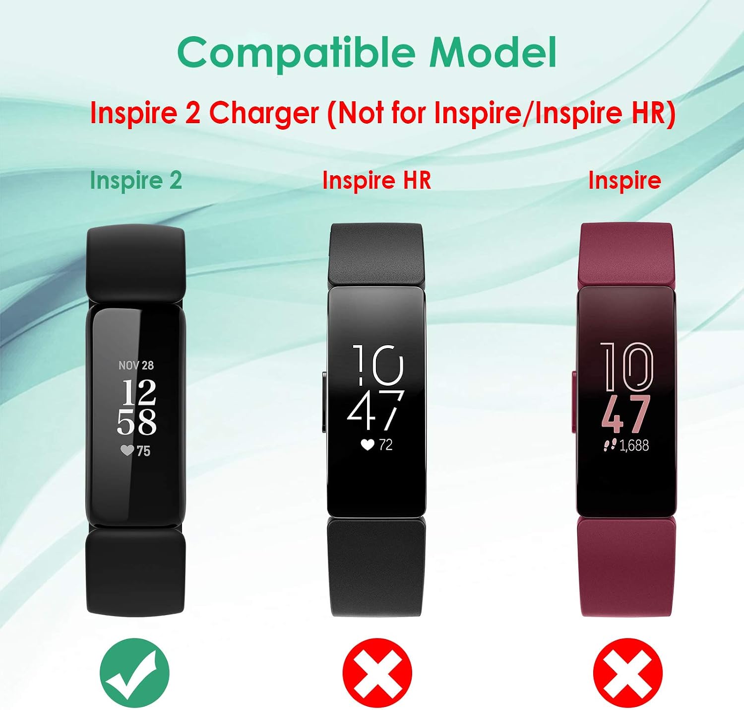 KIMILAR 2 Pack Compatible with Fitbit Inspire 2 Charger Cable, 3.3ft Replacement USB Charging Cable Cord Dock Stand Accessories Adapter Compatible with Fitbit Inspire 2 Smartwatch