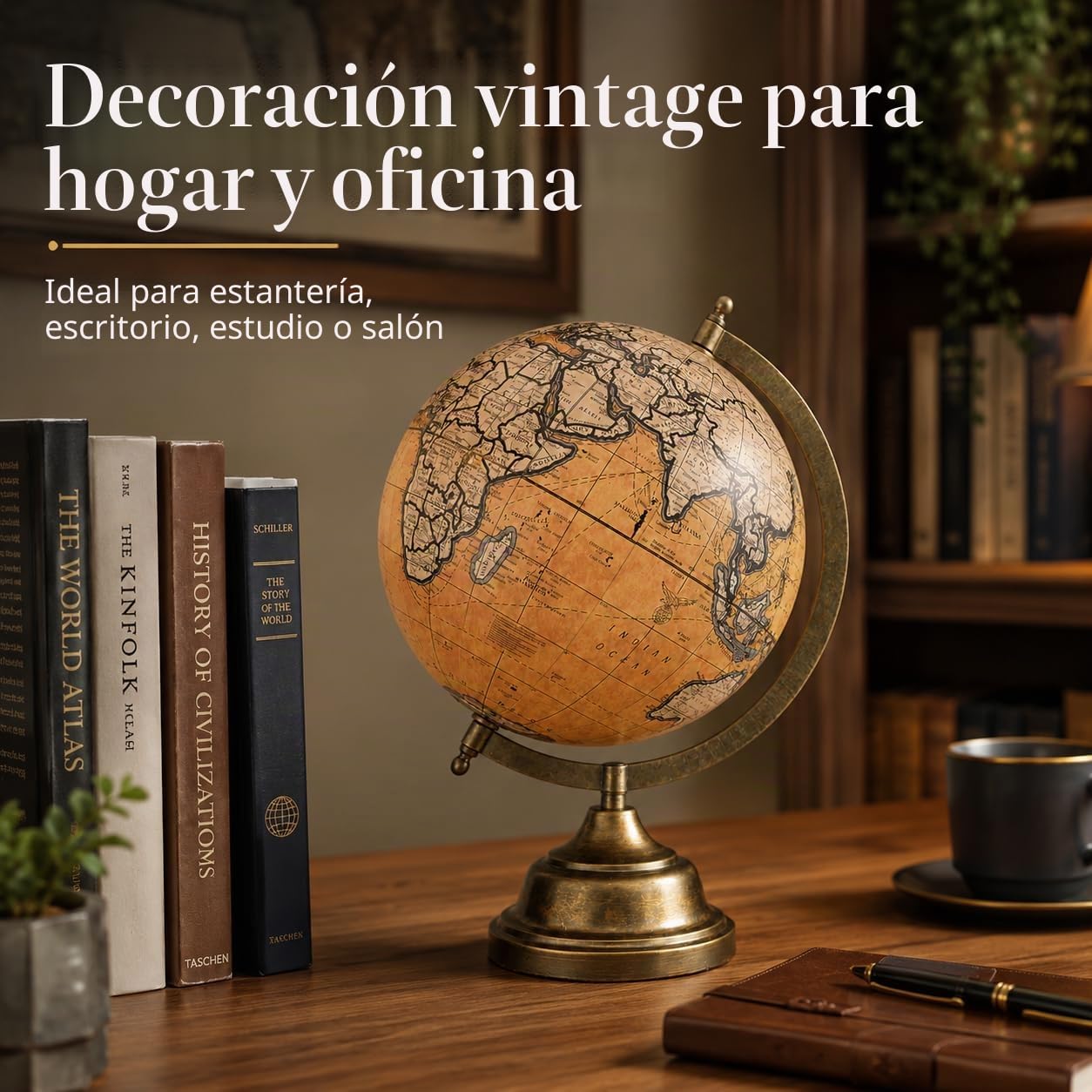 EXERZ Globo antiguo de 20 cm con base de metal, globo decorativo artesanal SI-7047 (20 cm)