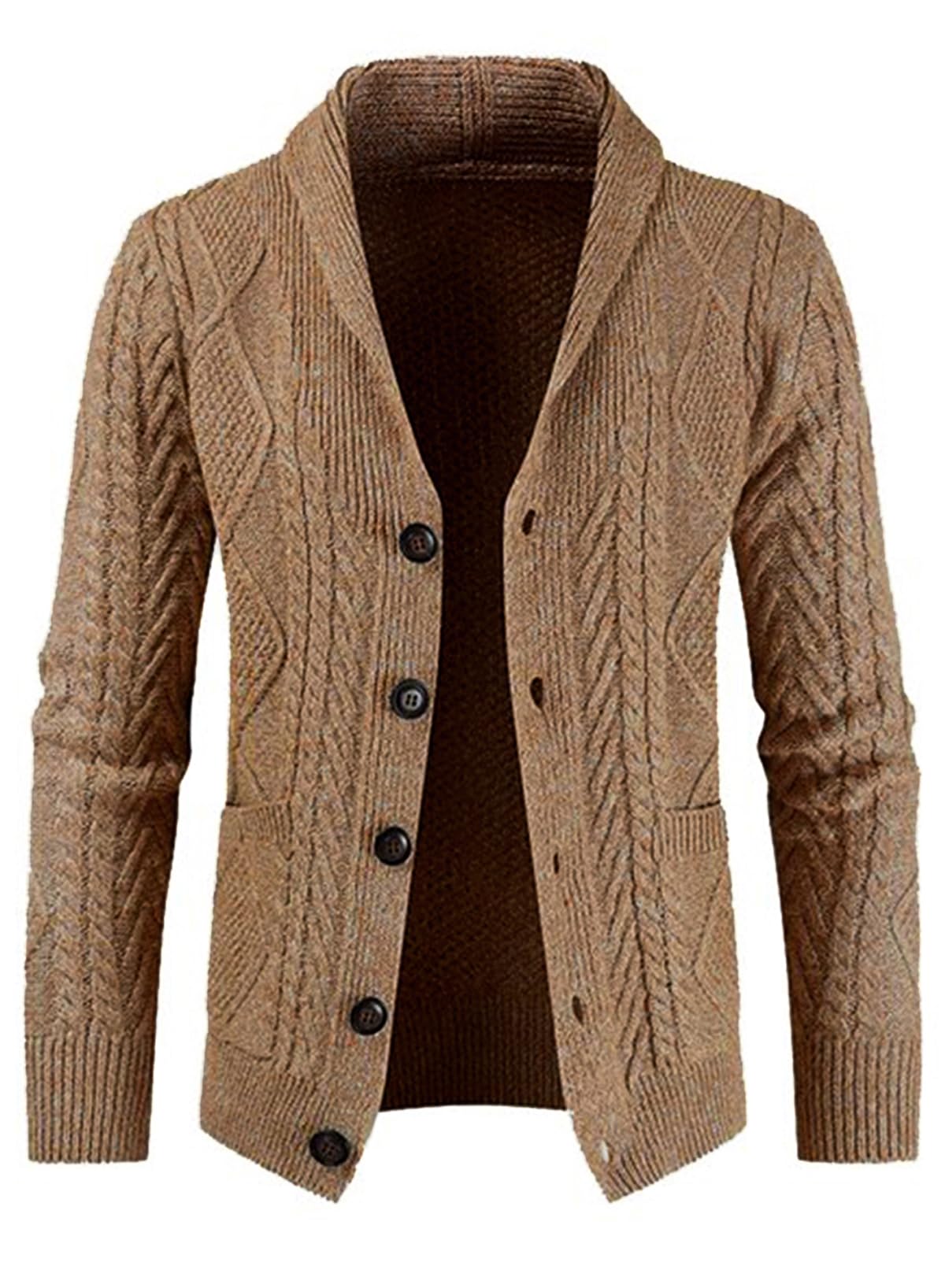 JMIERR Mens Shawl Collar Cable Knit Cardigan Sweater