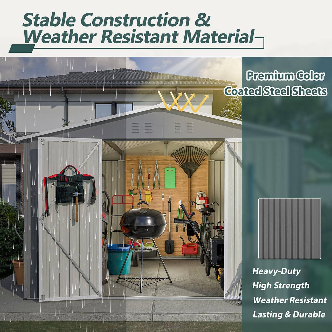 10x10 FT Storage Sheds & Outdoor Storage - Metal Shed with Lockable Door, Perfect for Garden Tools, Bike Accessories & Lawn Mower