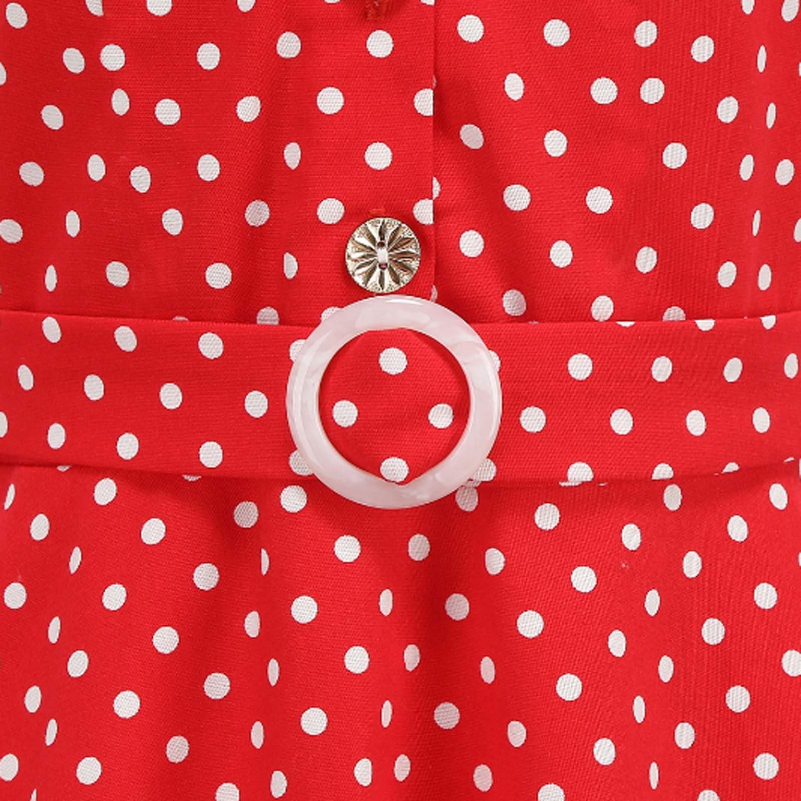 Vestido ajustado de estilo costero con cuello redondo y estampado de lunares, sin tirantes y con abertura frontal, ideal para niñas de 5 a 12 años, de punto piqué, cintura elástica y fácil de lavar