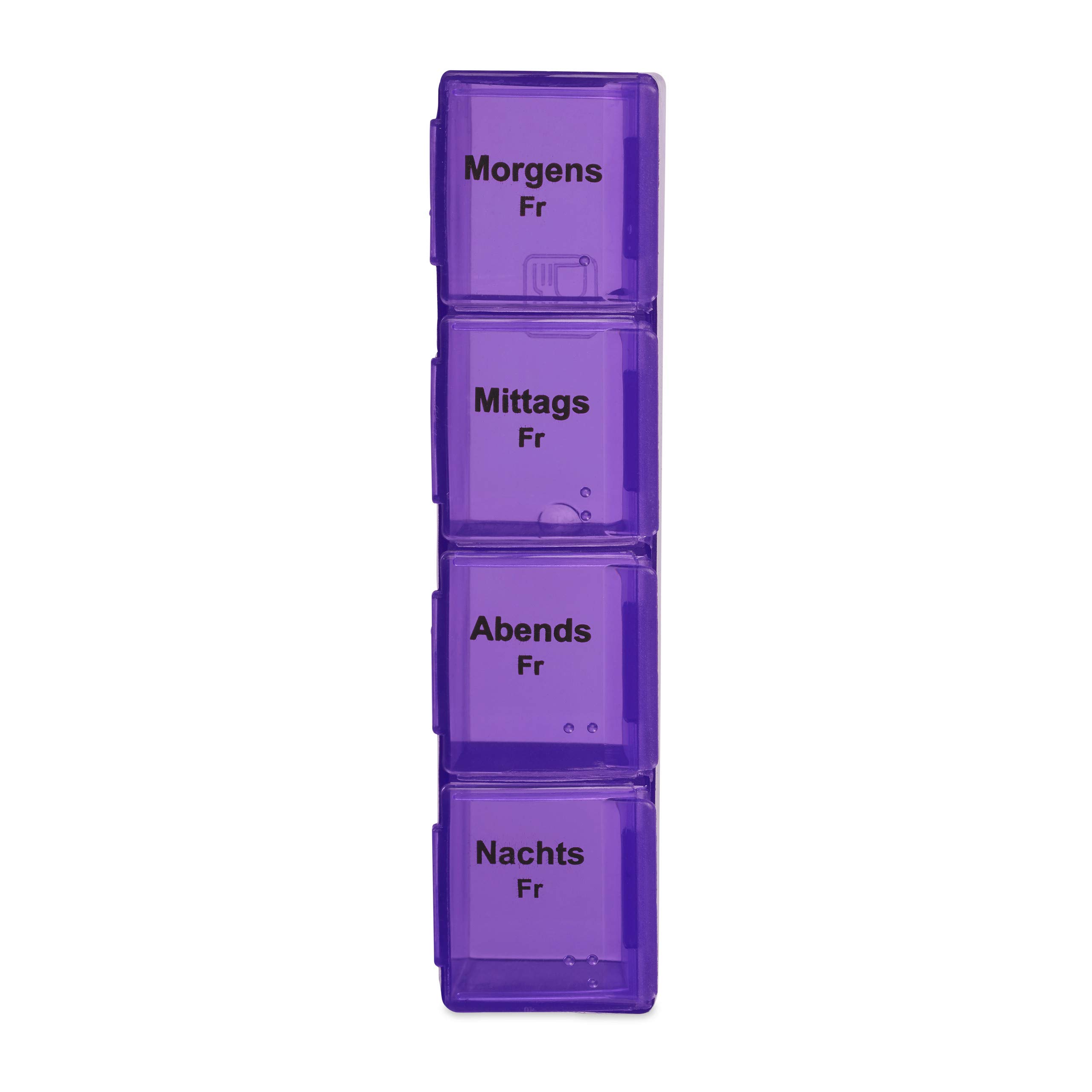 8 Pastilleros Semanales con Estuche 4 Tomas, Organizador Pastillas, PVC-PP, 19,5 x 13,5 x 3,5 cm, Negro